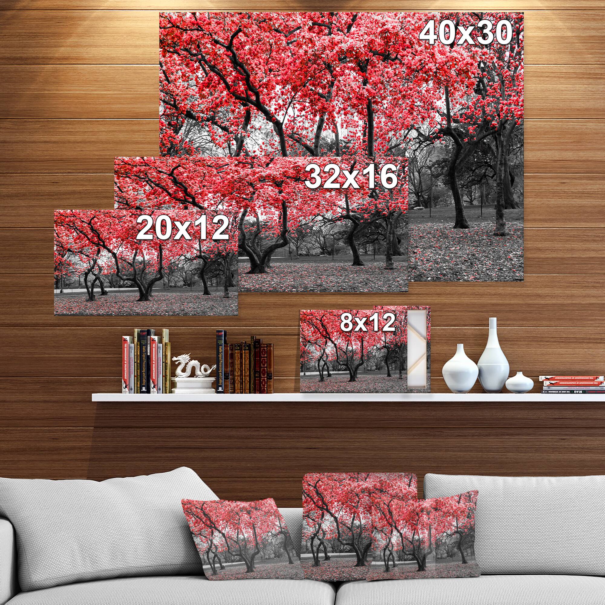 Designart - Red flower Trees Blossom - Floral Landscapes Photographic on wrapped Canvas