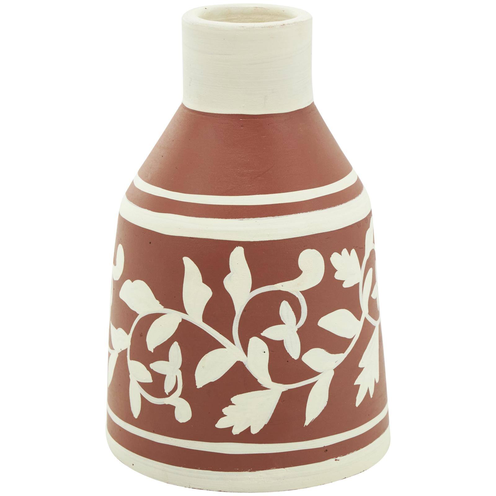 Orange Ceramic Floral Vase Set with 3 Different Patterns & Shapes