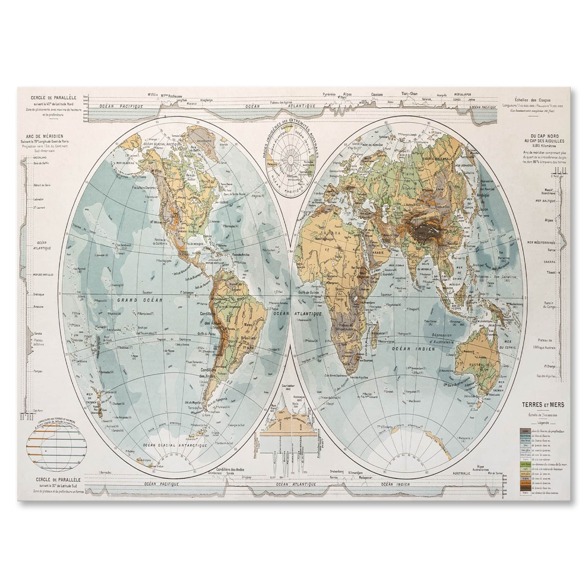 Designart - Ancient Map of The World II - Rustic Canvas Wall Art Print