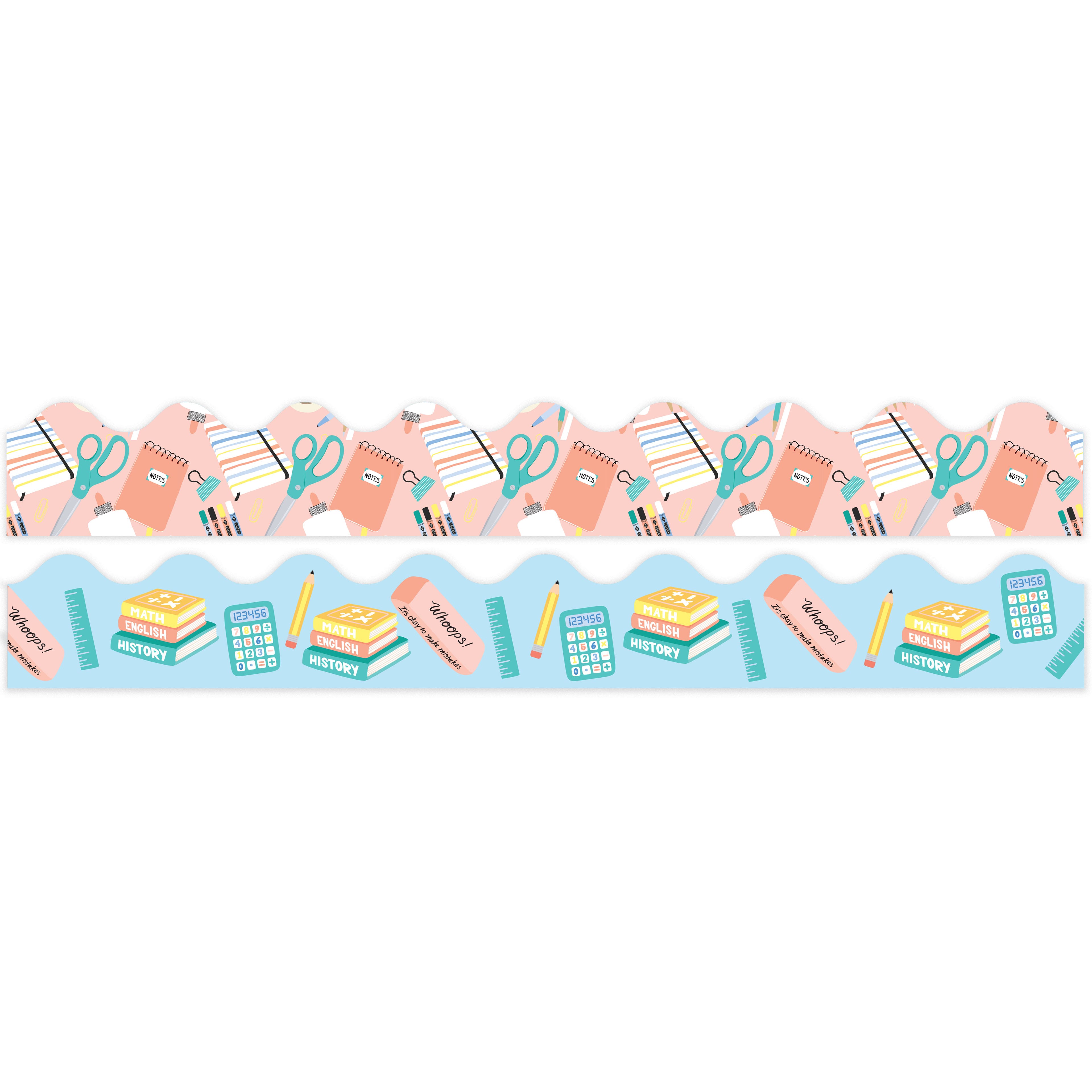 Class Rules! 2.25" x 18" Pink & Blue School Supply Borders, 12ct. by B2C™