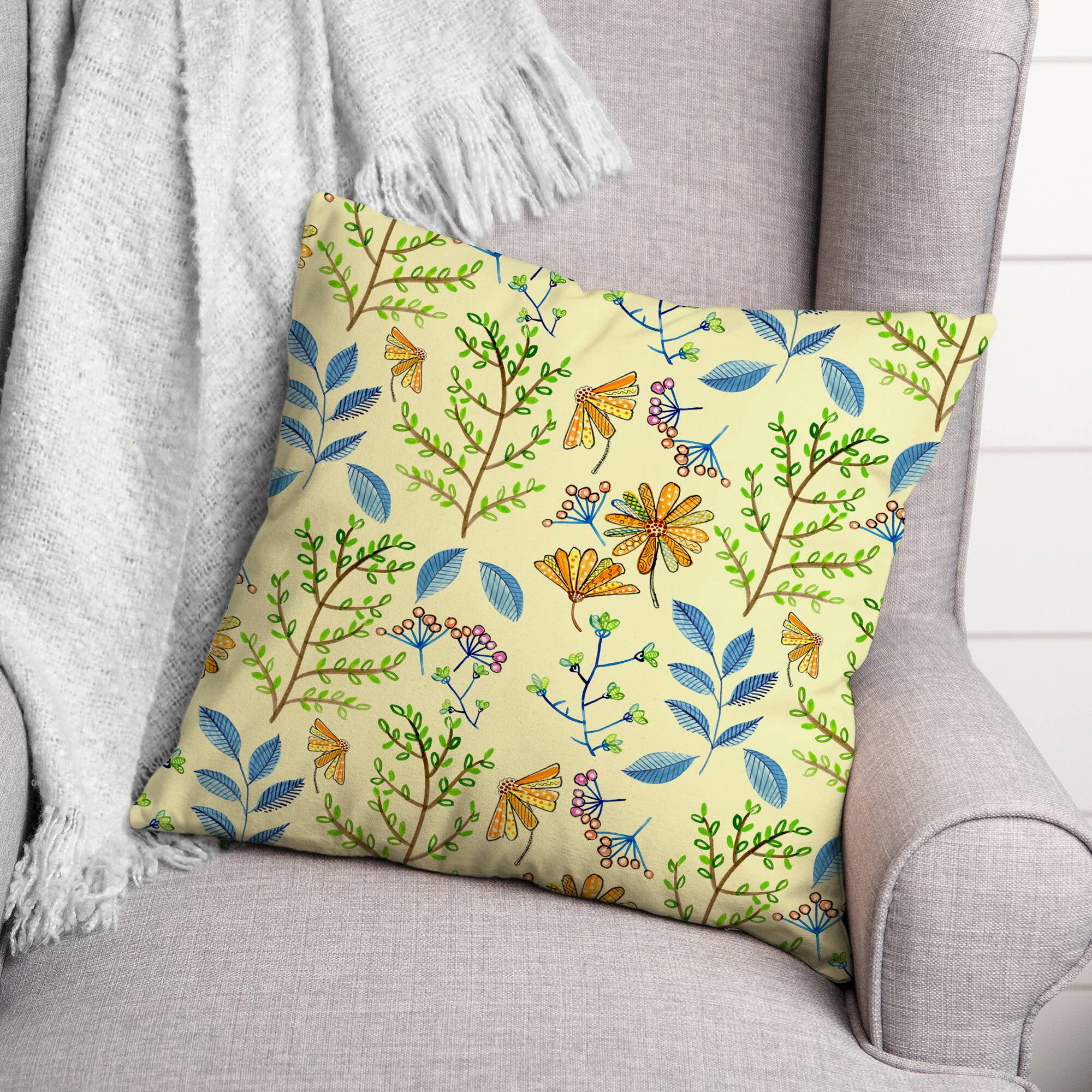 Summer Floral Print Throw Pillow