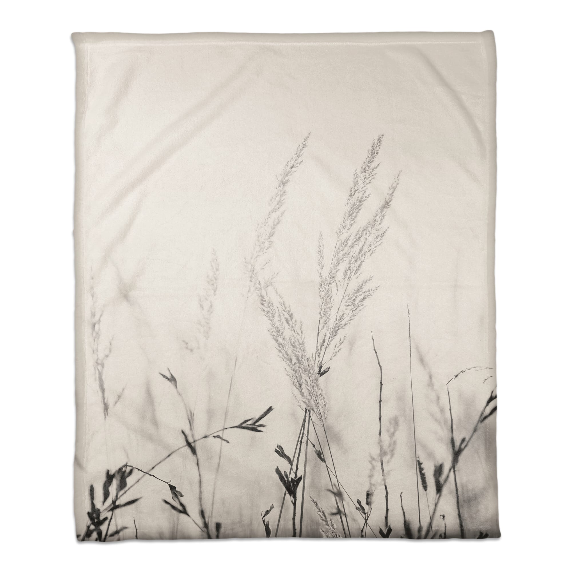 50" x 60" Black & White Field Grasses Coral Fleece Blanket