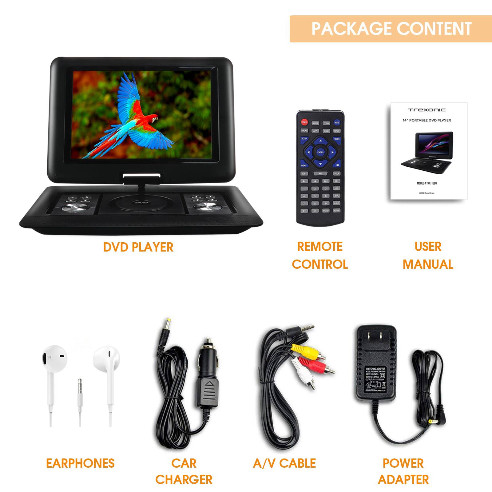 Trexonic 14.1&#x22; Portable DVD Player with Swivel LCD Screen