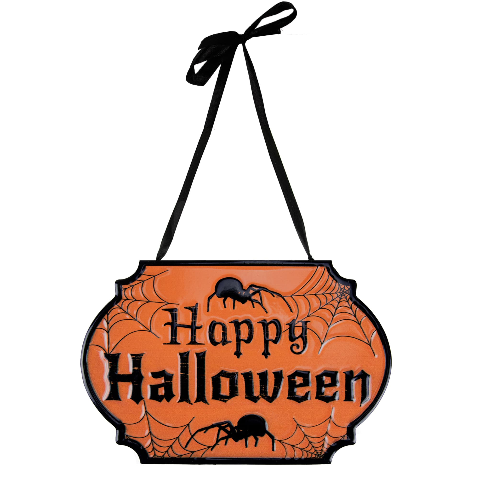 Orange &#x26; Black Happy Halloween Cauldron Pot Metal Wall Sign
