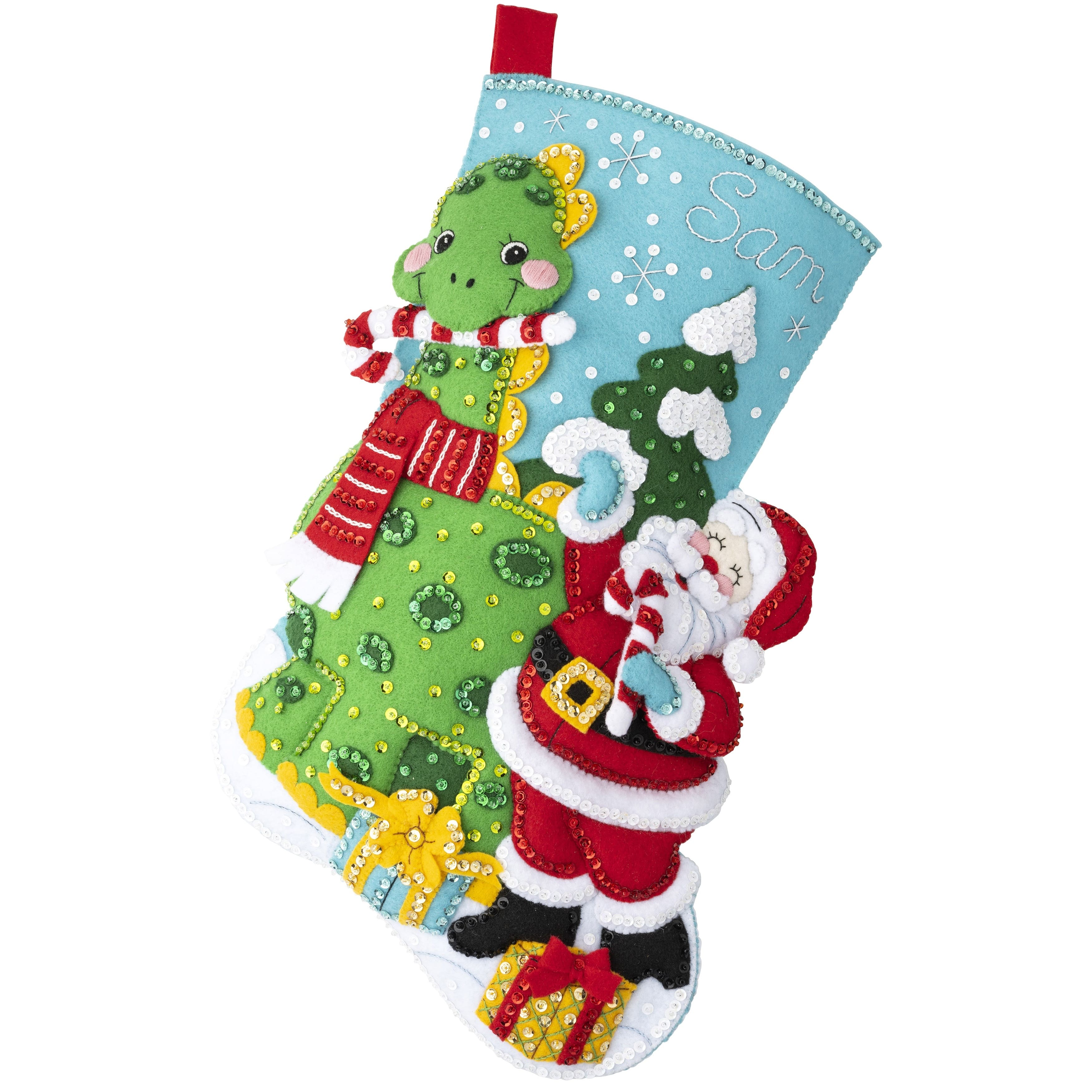 Bucilla® Dino Santa Felt Stocking Applique Kit | Michaels