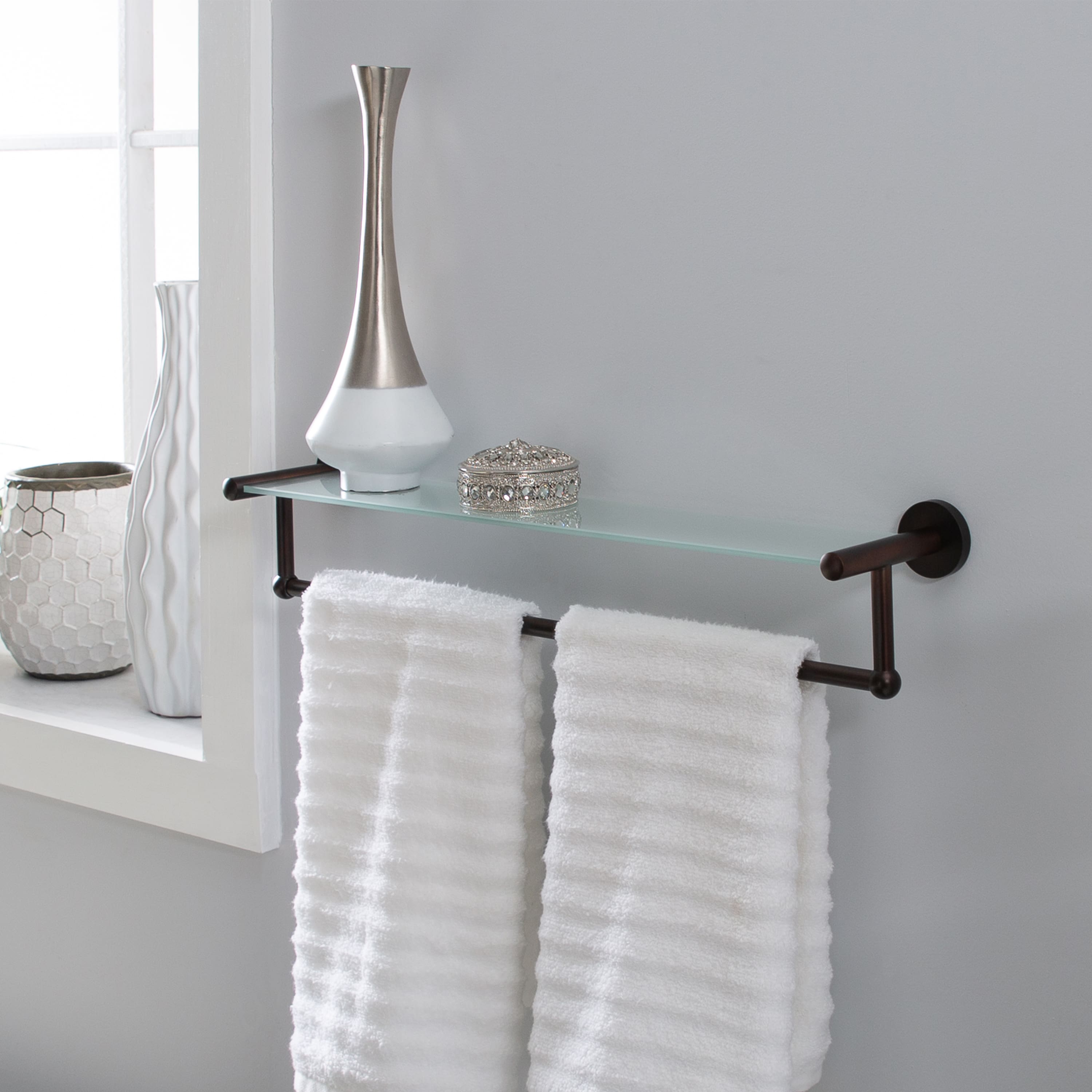 Organize It All Black Glass Shelf &#x26; Towel Bar 