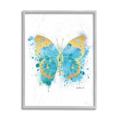 Stupell Industries Abstract Butterfly Turquoise Blue Paint Splatter in Gray Frame Wall Art in White | 16" x 20" | Michaels®
