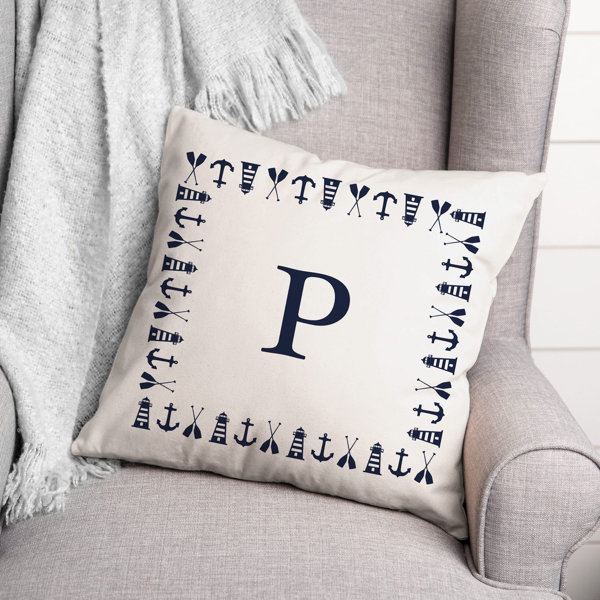 Nautical Monogram Throw Pillow