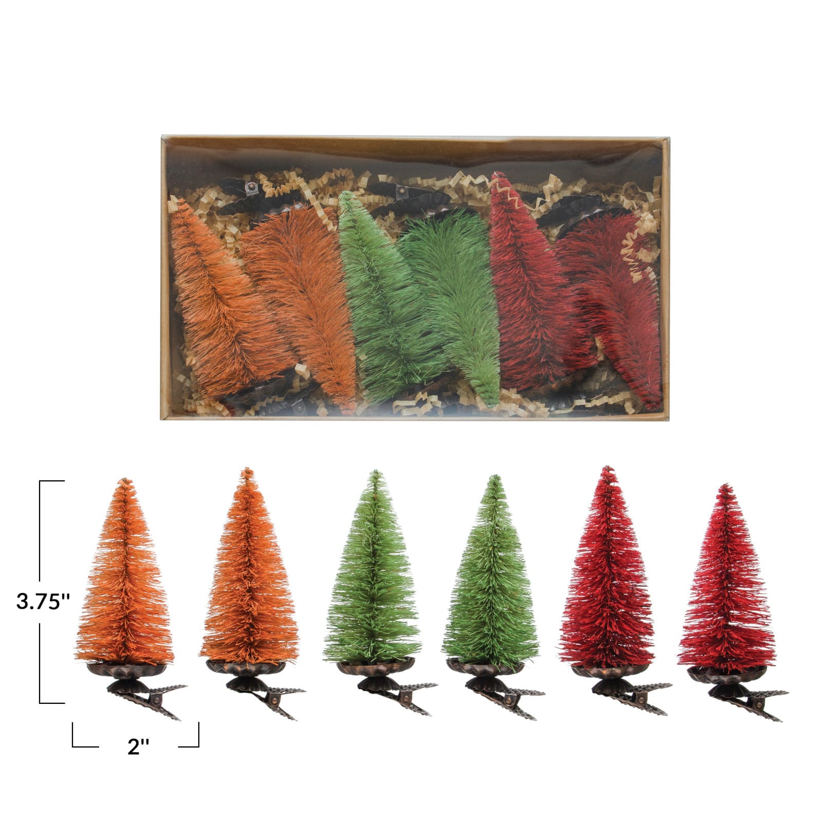 Hello Honey&#xAE; Multicolor Sisal Bottle Brush Tree Clip-on Ornaments Boxed Set