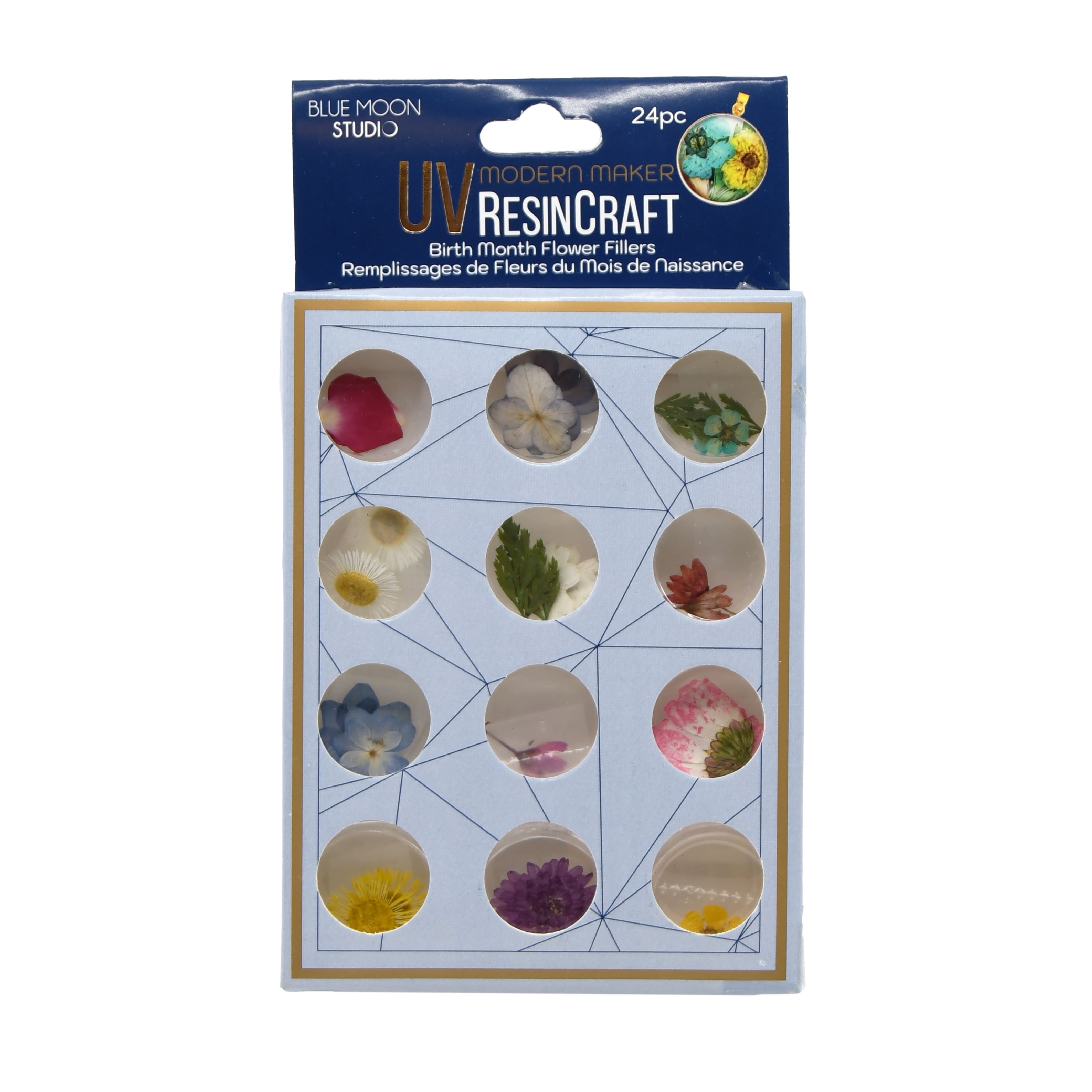 Blue Moon Studio&#x2122; UV Resin Craft 29mm Birth Month Flower Fillers, 24ct.