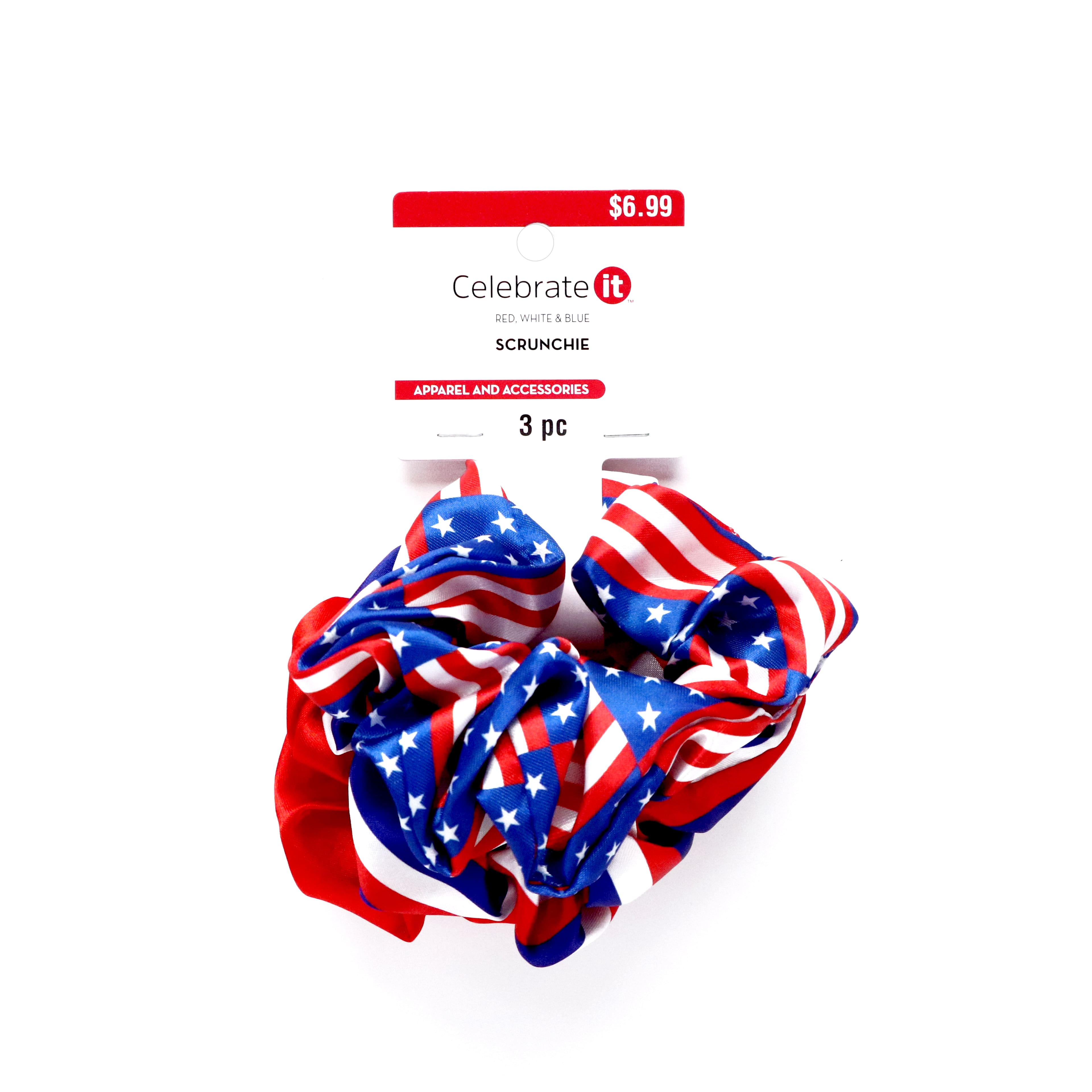 Red, White &#x26; Blue Patriotic Scrunchies, 3ct. by Celebrate It&#x2122;