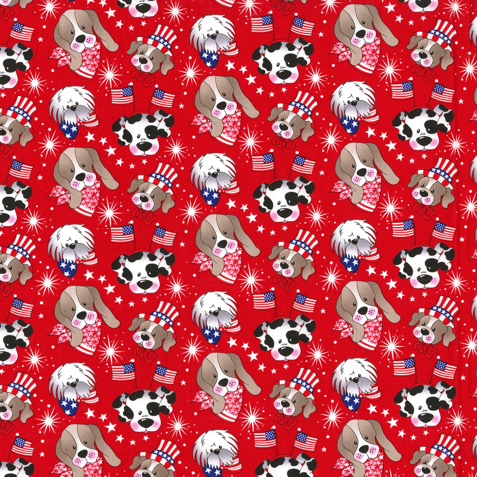 Fabric Traditions Red Patriotic Pups Novelty Cotton Fabric