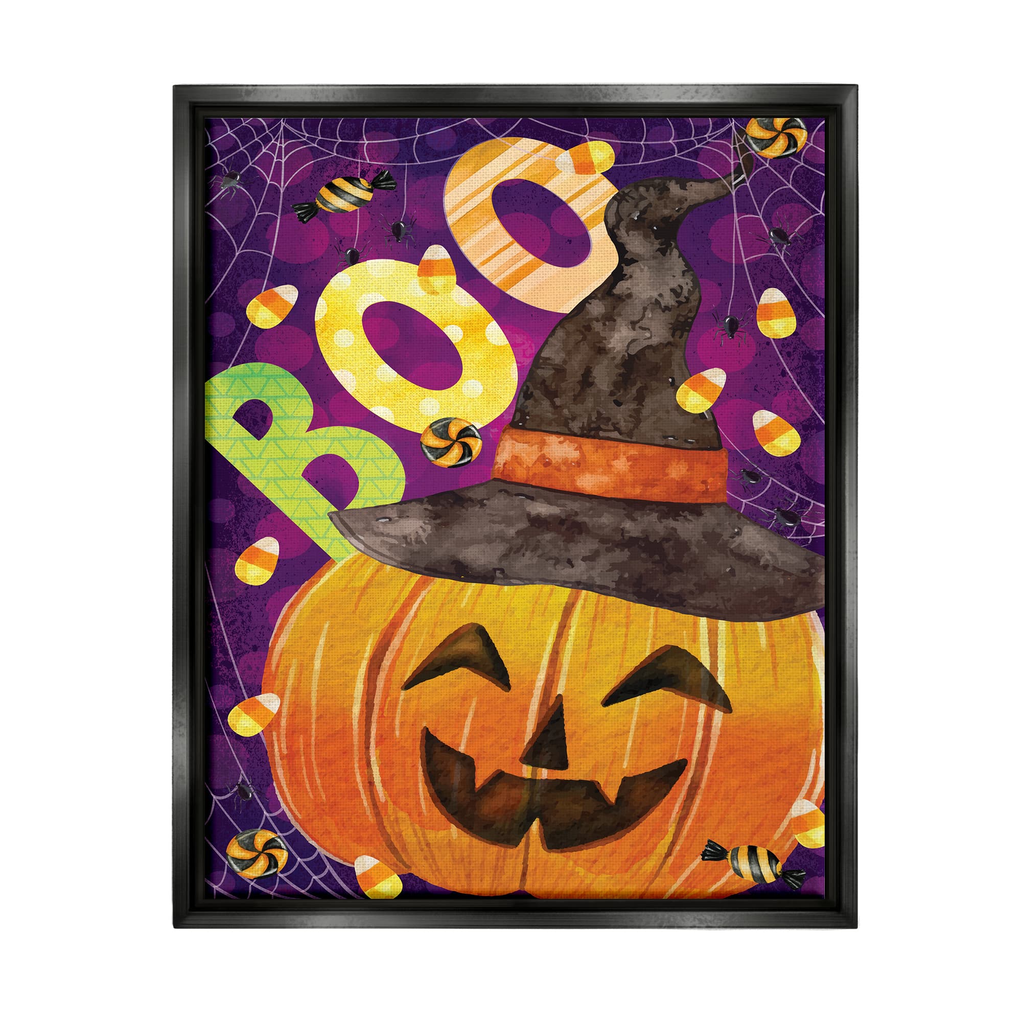 Stupell Industries Boo Jack-o-Lantern Halloween Candy Framed Floater Canvas Wall Art