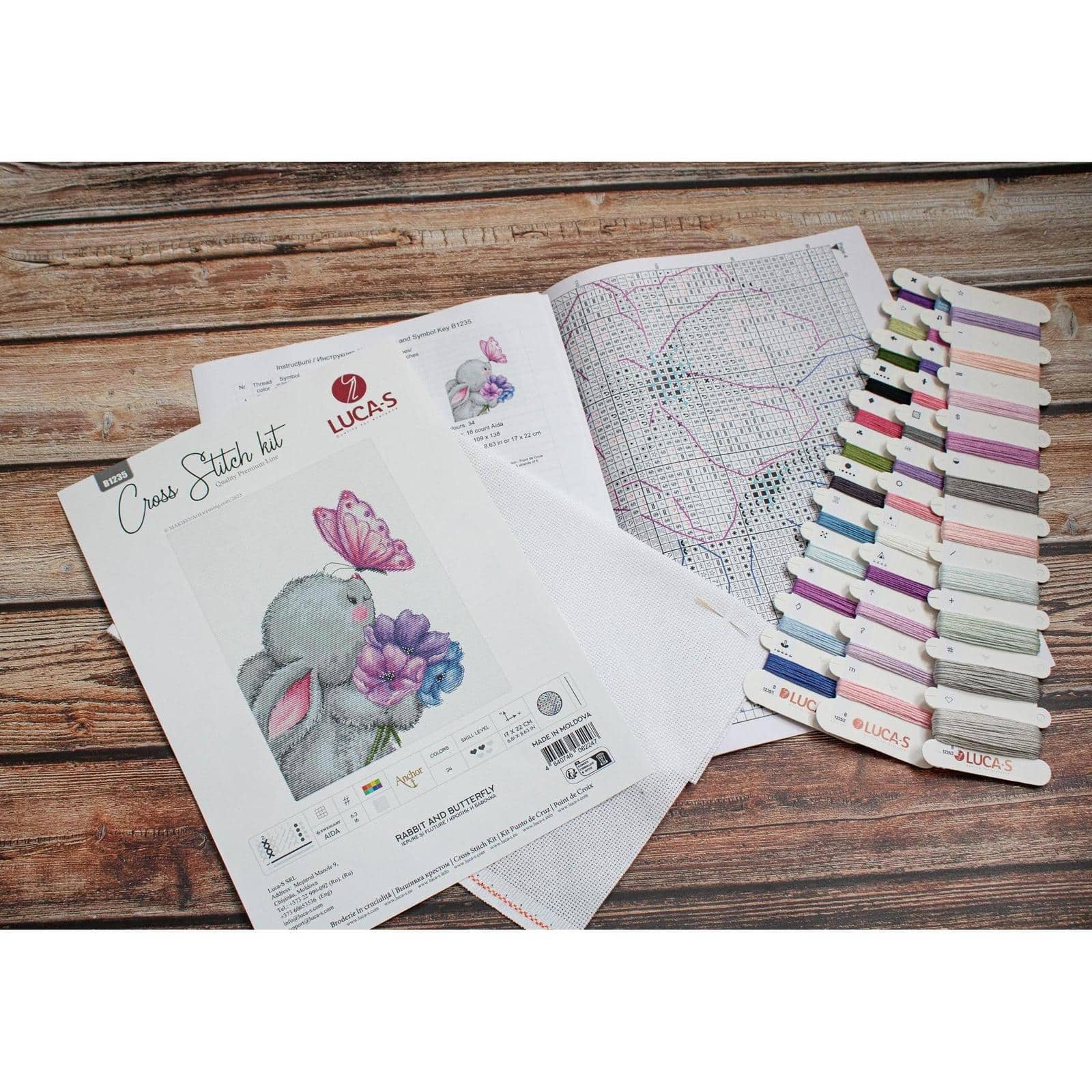 Luca-S Rabbit & Butterfly Counted Cross Stitch Kit