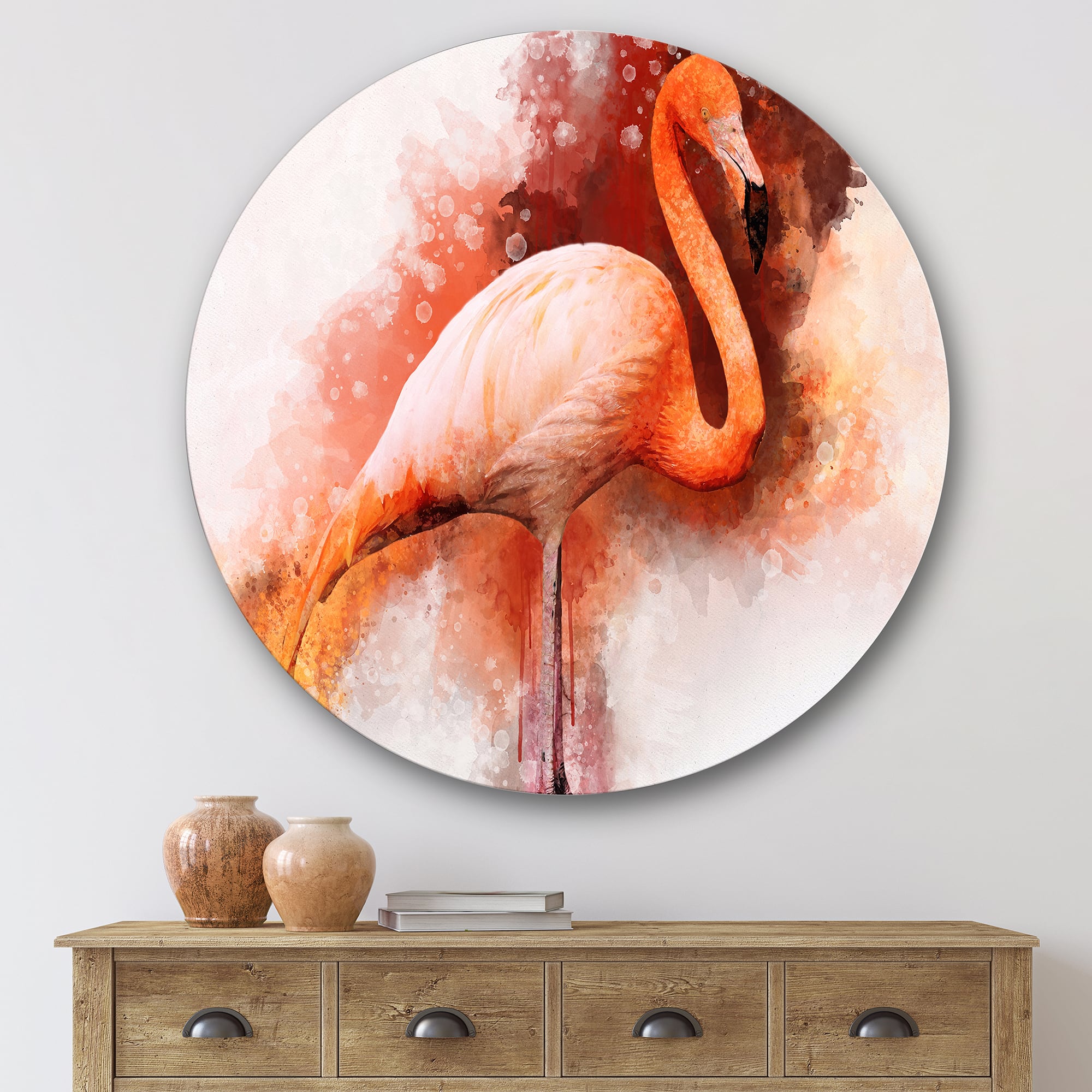 Designart - Portrait of Pink Flamingo II - Farmhouse Metal Circle Wall Art