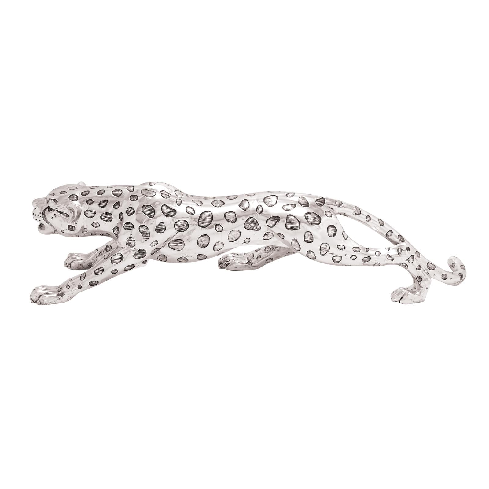 48&#x22; Silver Modern Leopard Sculpture