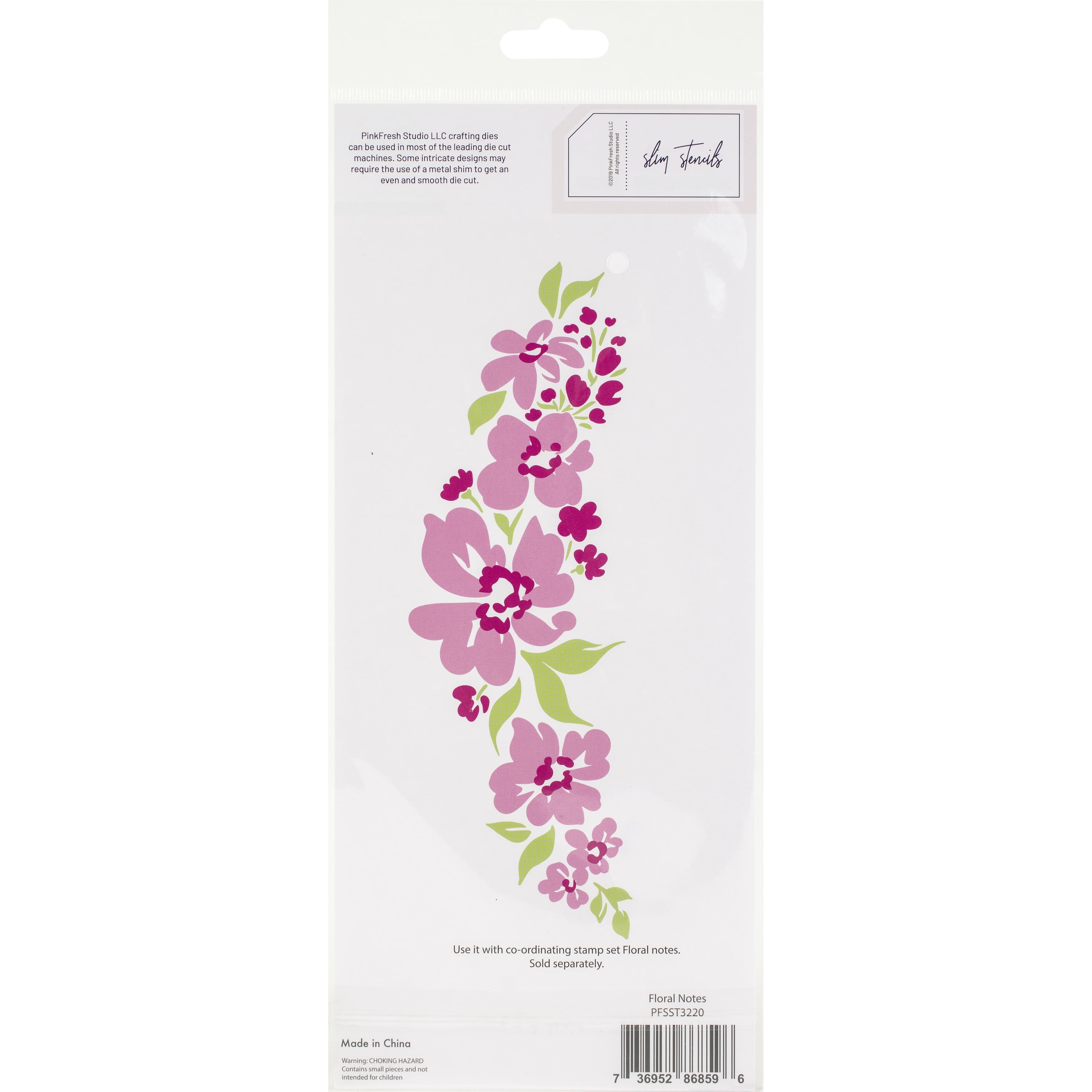 Pinkfresh Studio Slimline Floral Notes Stencil Set, 4&#x22; x 9&#x22;
