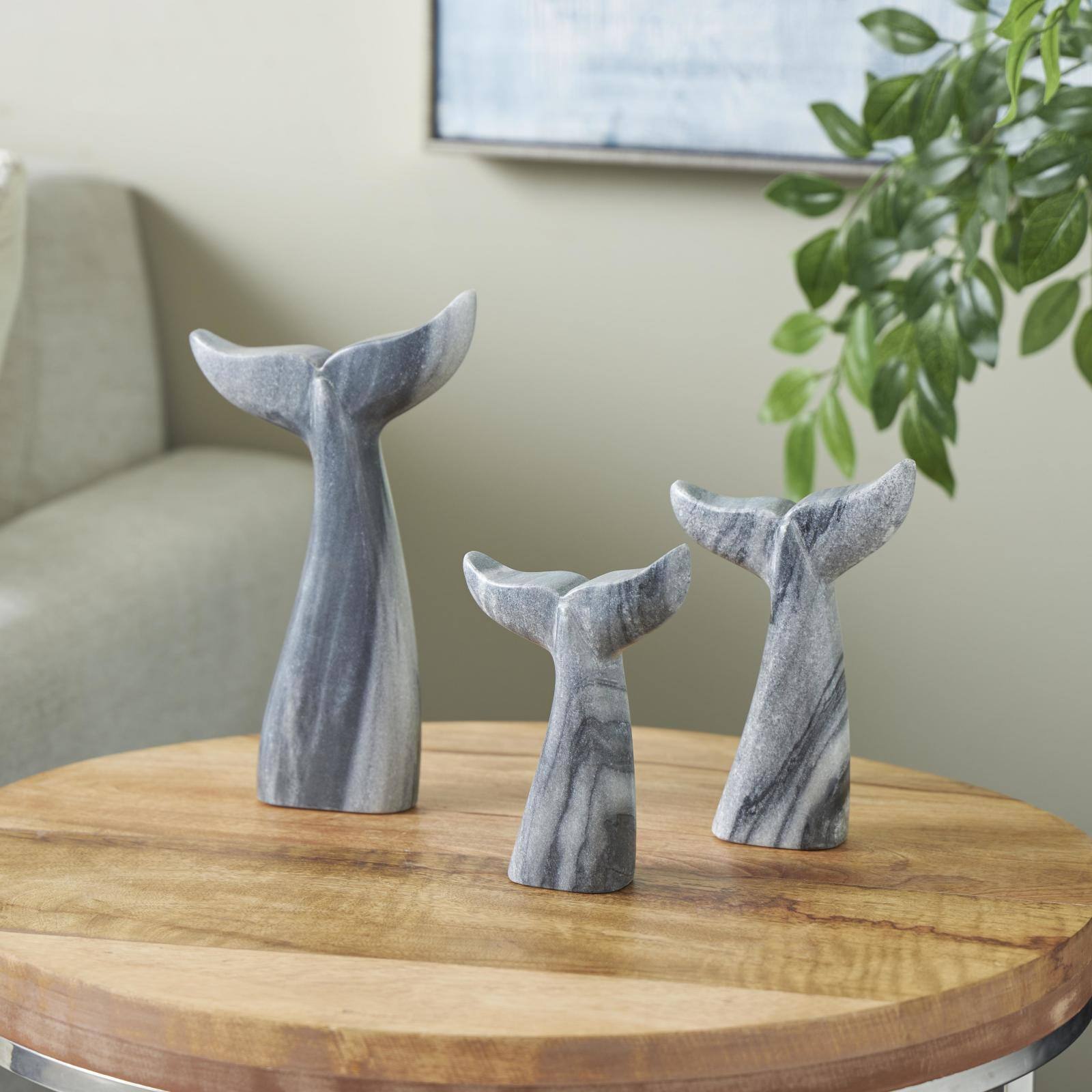 Gray Marble Whale Tail Sculptures, 3ct.