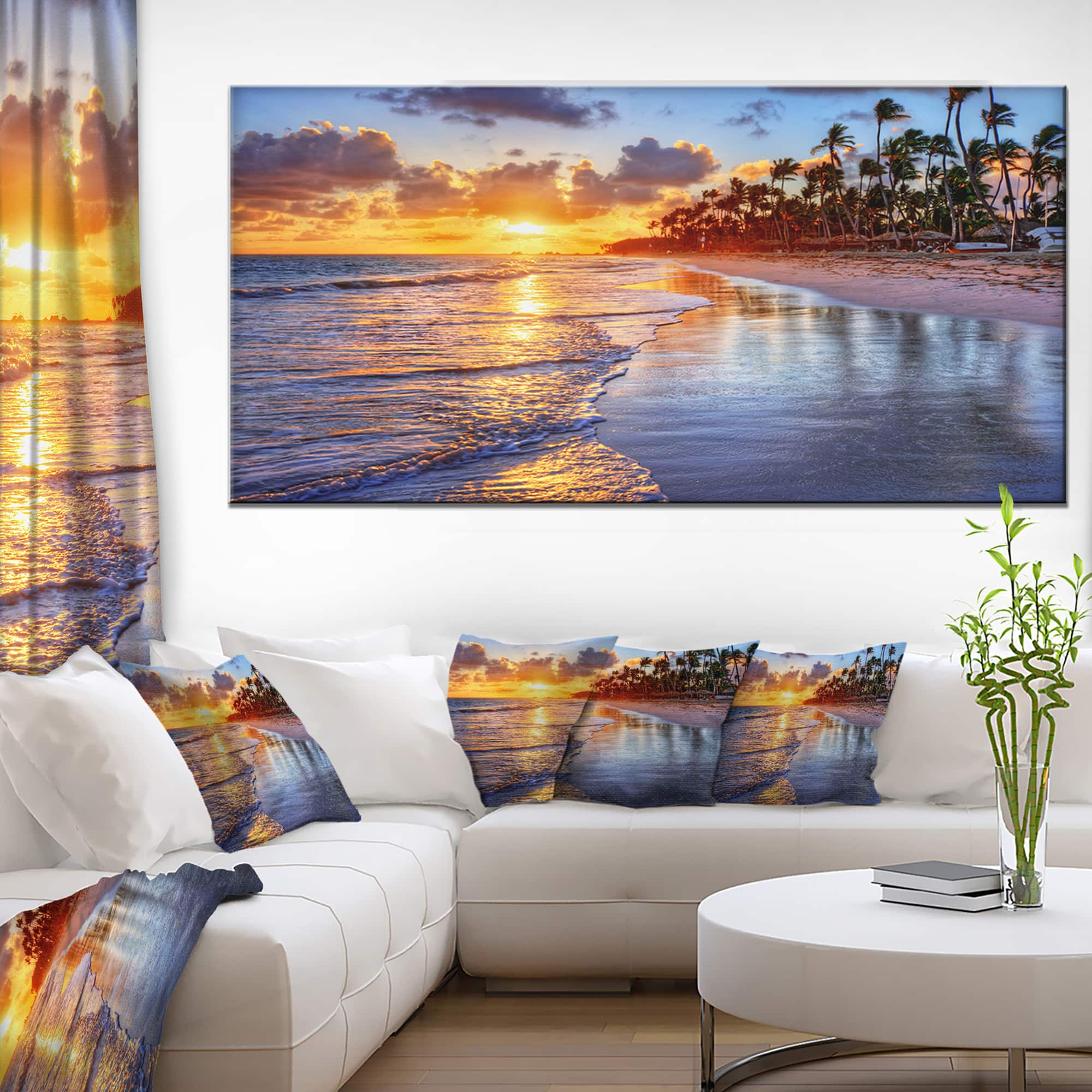 Designart - Beach Side Resort With Palm Trees - Seashore Canvas Art Print