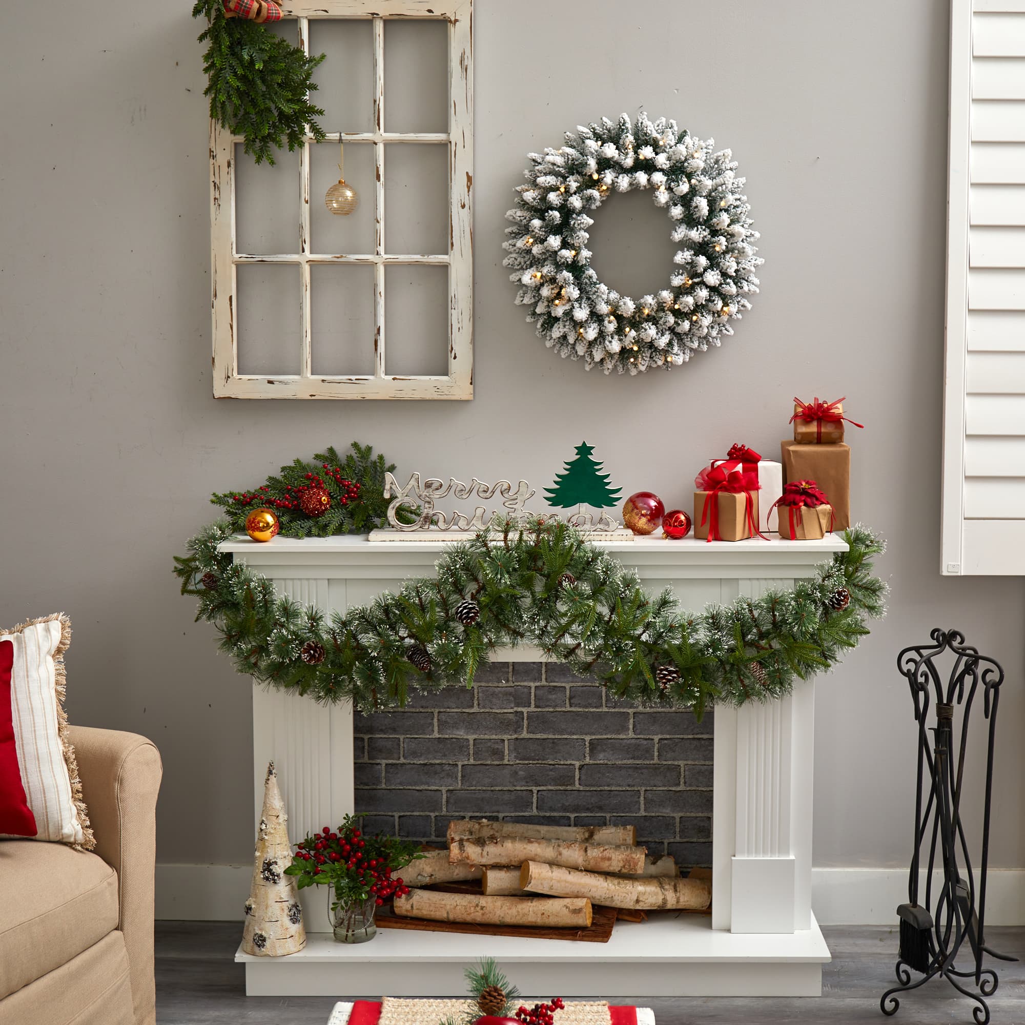 24" White LED Lights Flocked Artificial Christmas Wreath