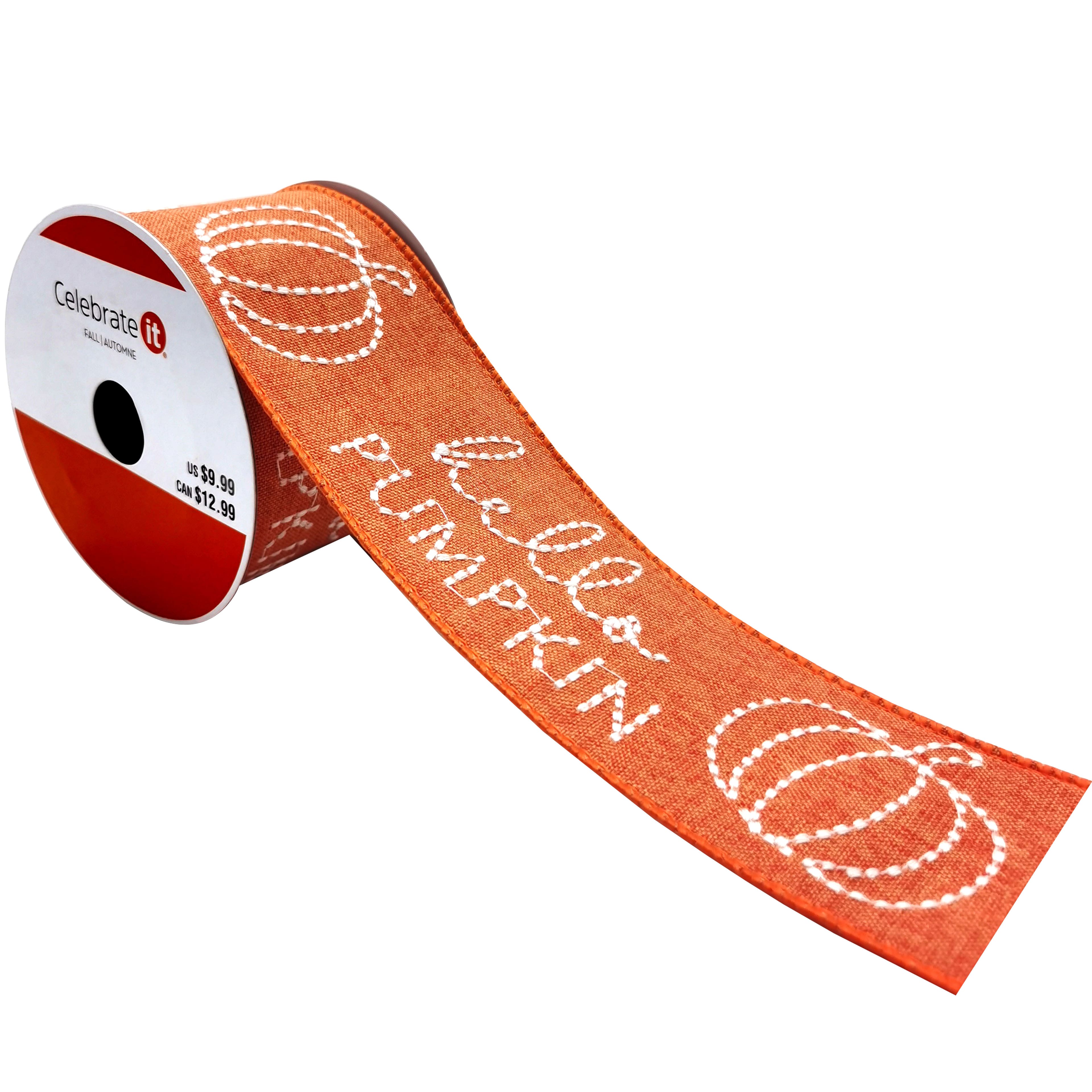 2.5&#x22; x 9ft. Pumpkin Embroidered Ribbon by Celebrate It&#xAE;