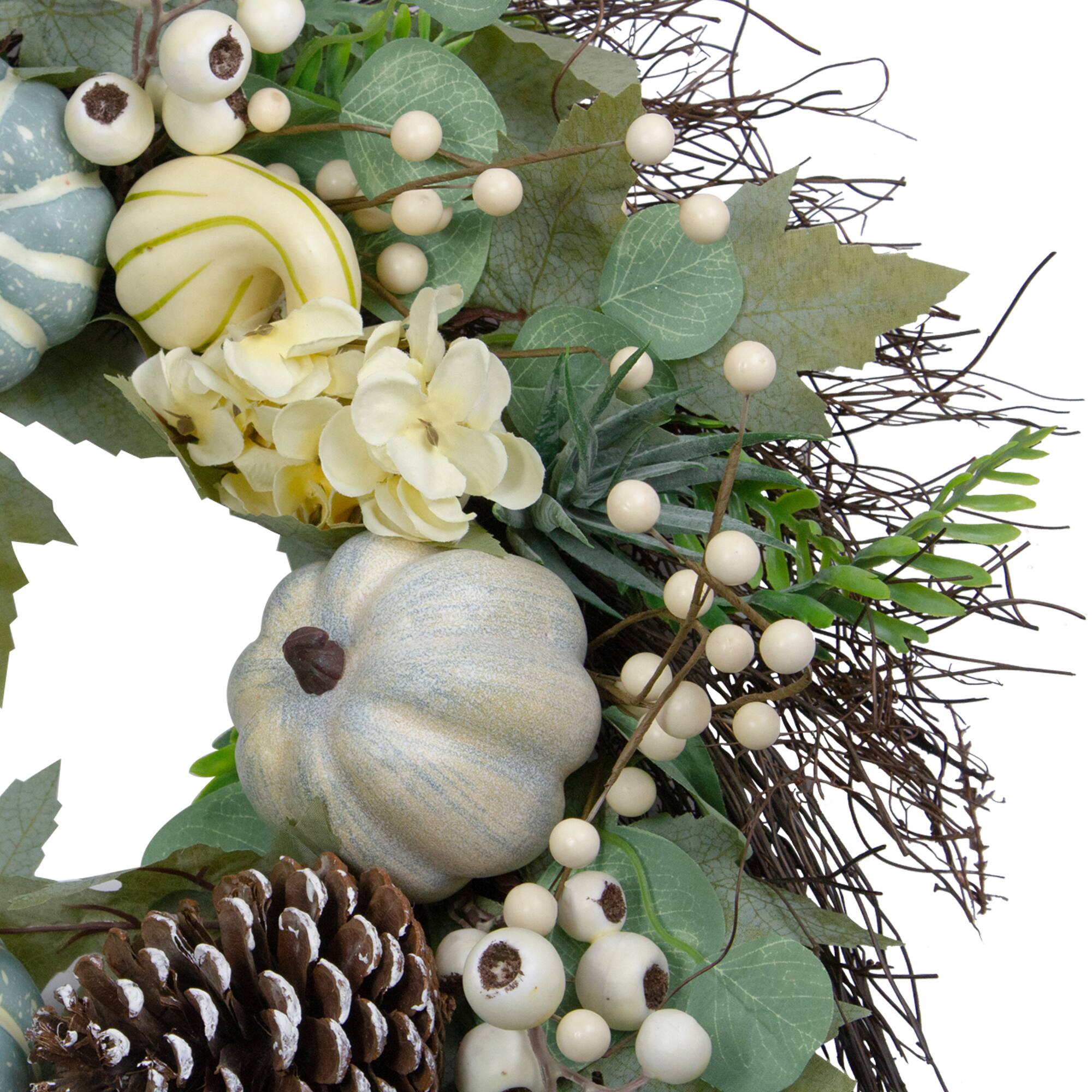22" Green & White Pumpkins & Berries Fall Harvest Wreath