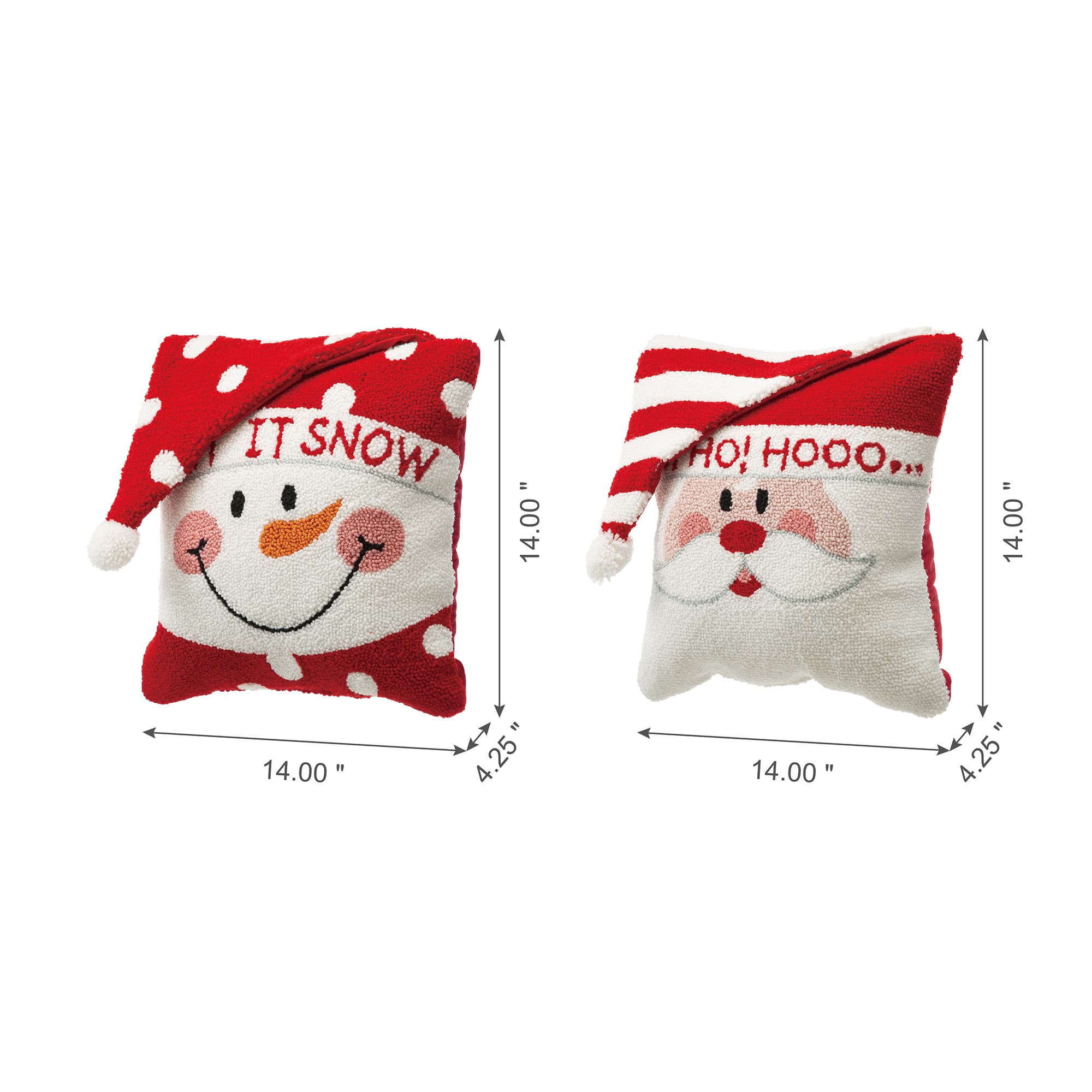 Glitzhome&#xAE; Hooked 3D Santa &#x26; Snowman Throw Pillow Set