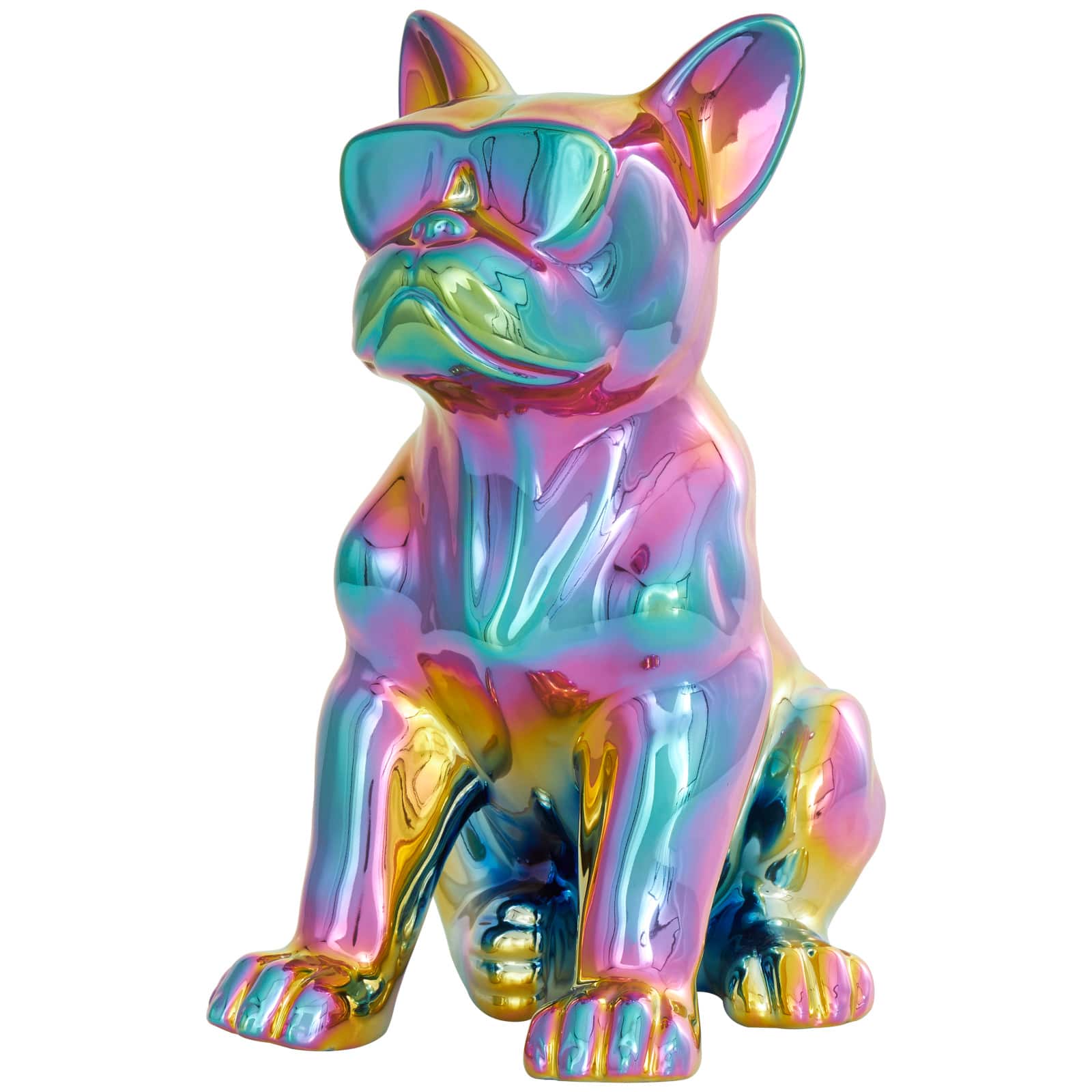 12&#x22; Rainbow Ceramic Bulldog Sculpture