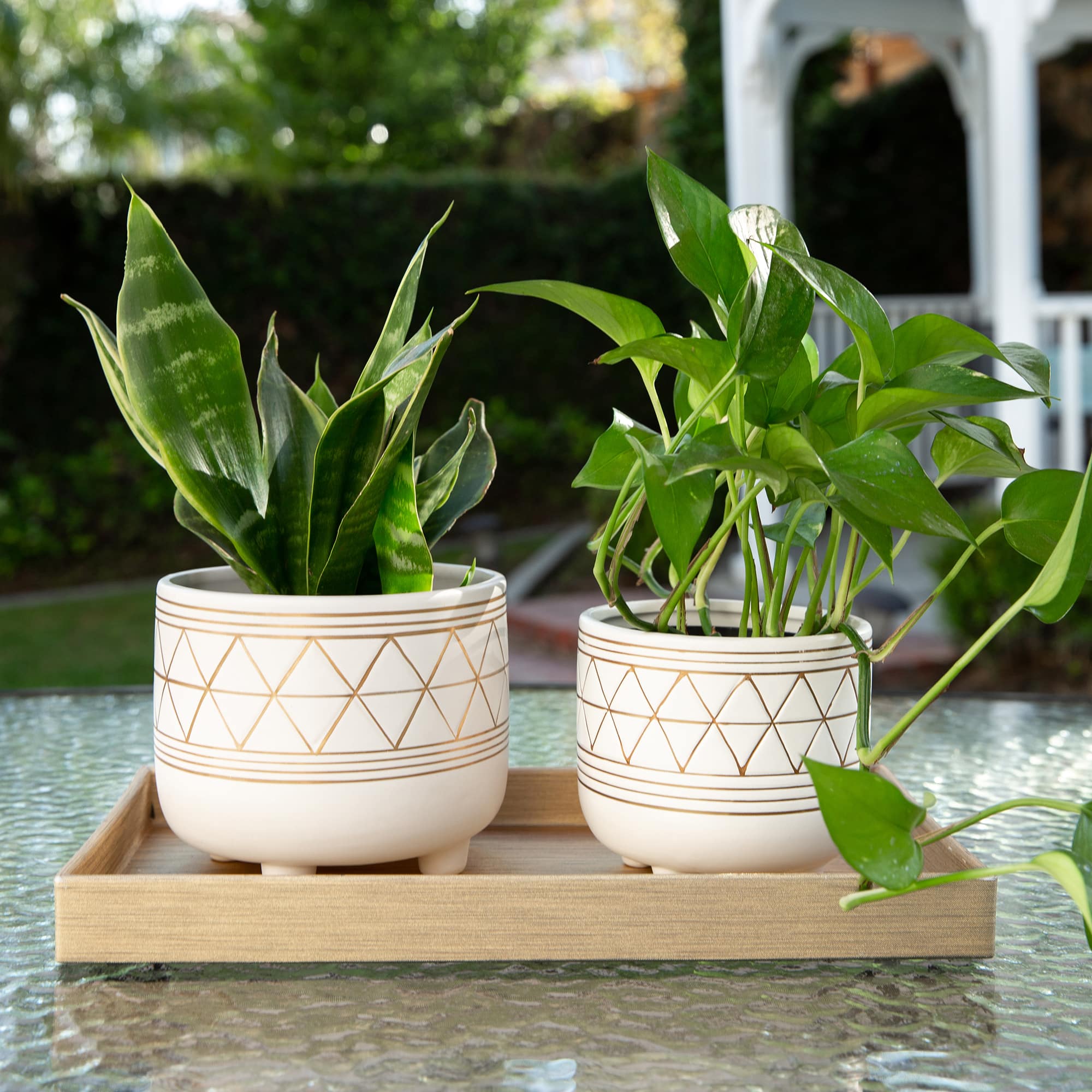Flora Bunda 6" & 5" Geo Ceramic Pot With Legs Set