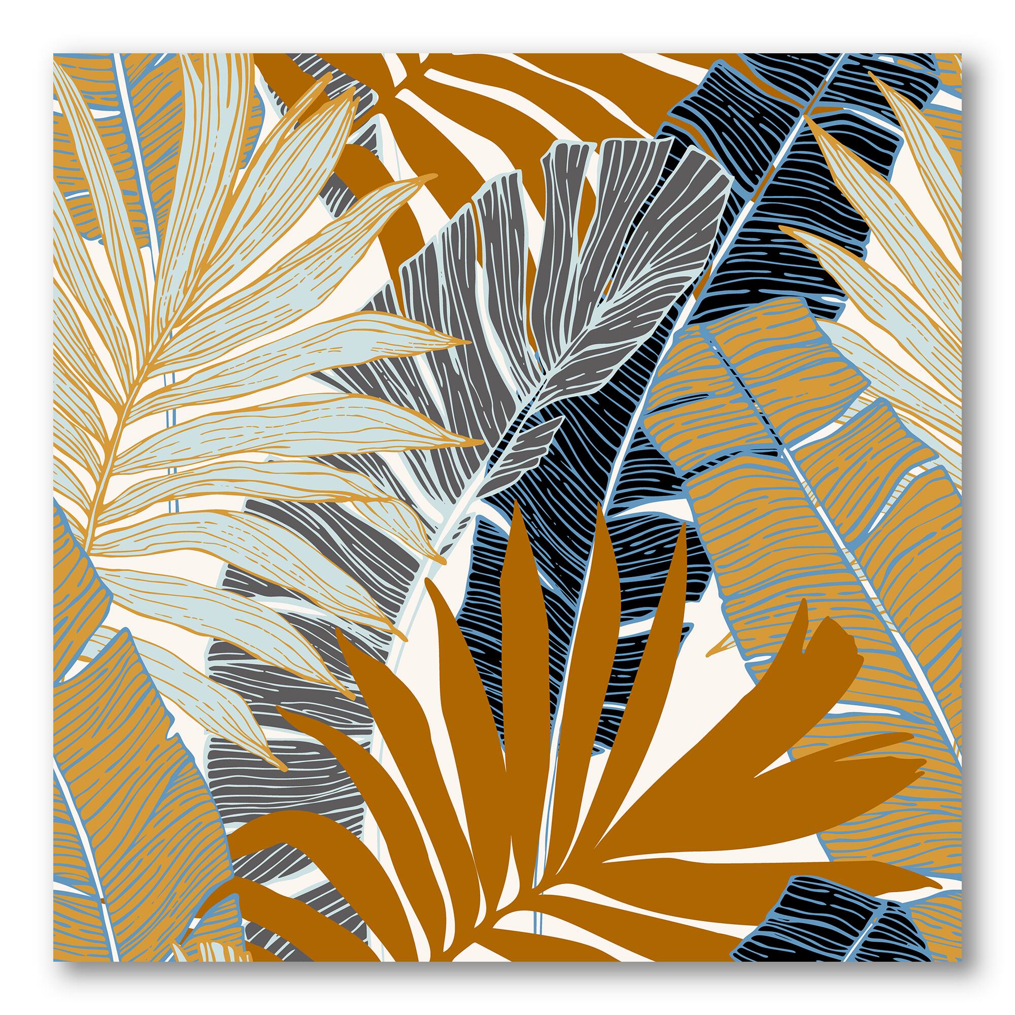 Designart - Abstract Tropical Summer Palm Tree &#x26; Banana Leaves - Modern Canvas Wall Art Print