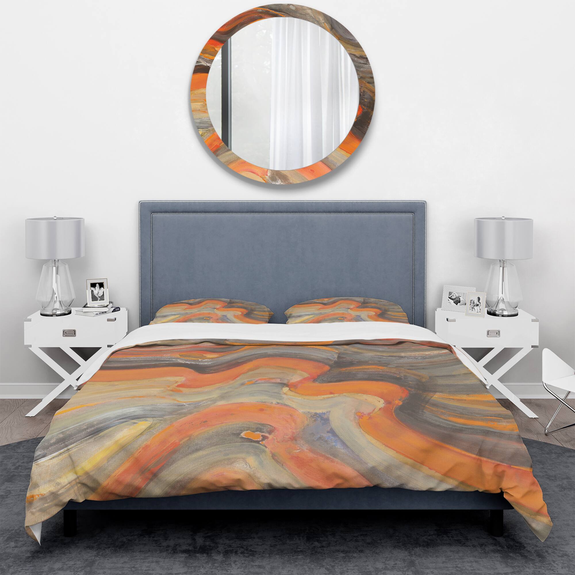 Designart &#x27;Abstract Gilded Orange Waves&#x27; Geometric Bedding Set - Duvet Cover &#x26; Shams