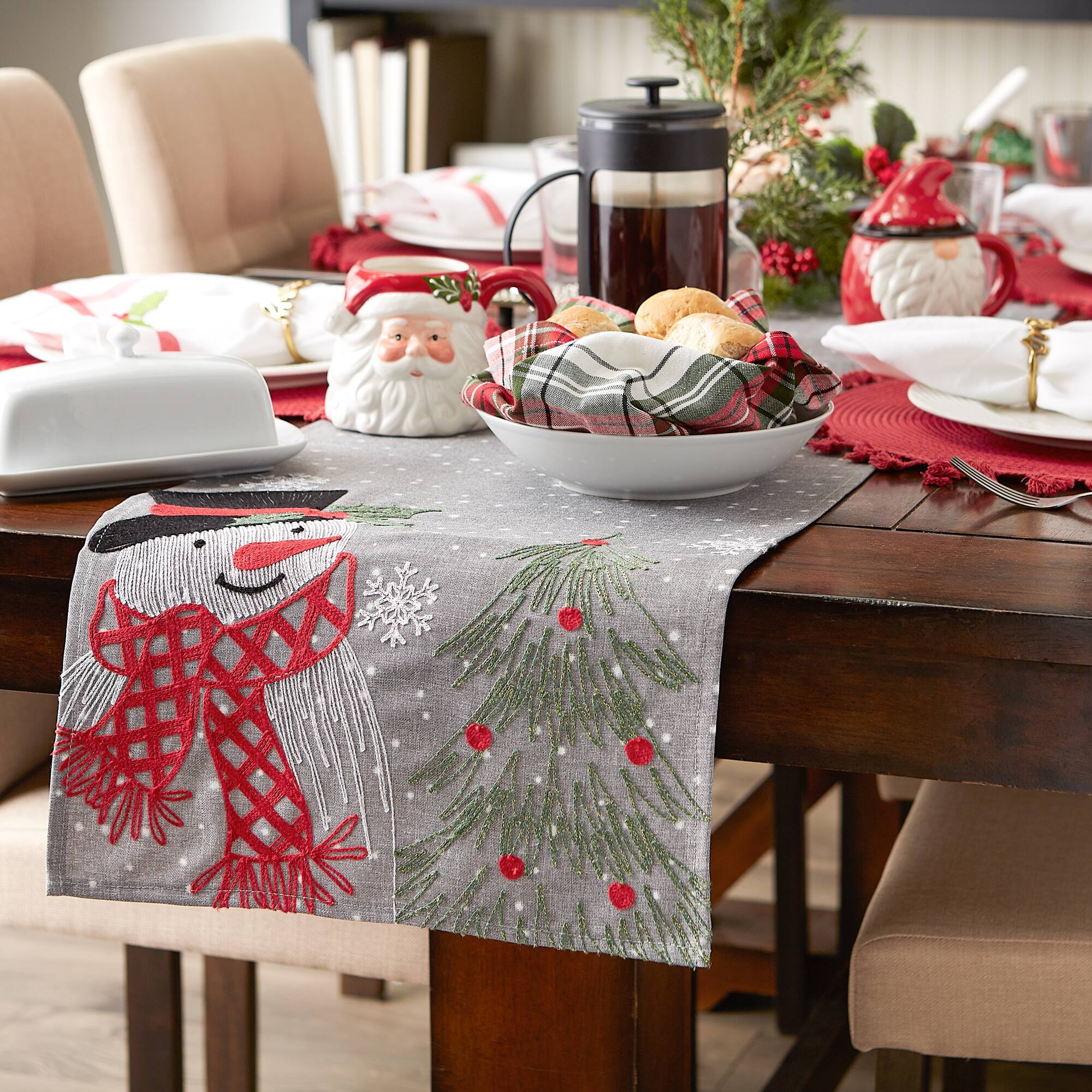 DII® 70" Grey Snowman Embroidered Table Runner