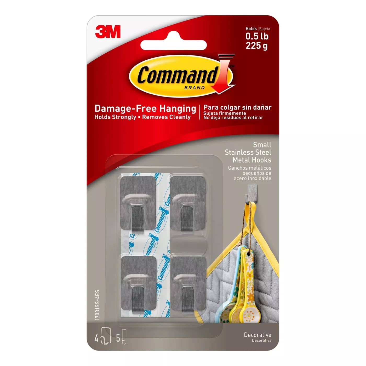 Command&#x2122; Small Decorative Metal Hooks, Stainless Steel