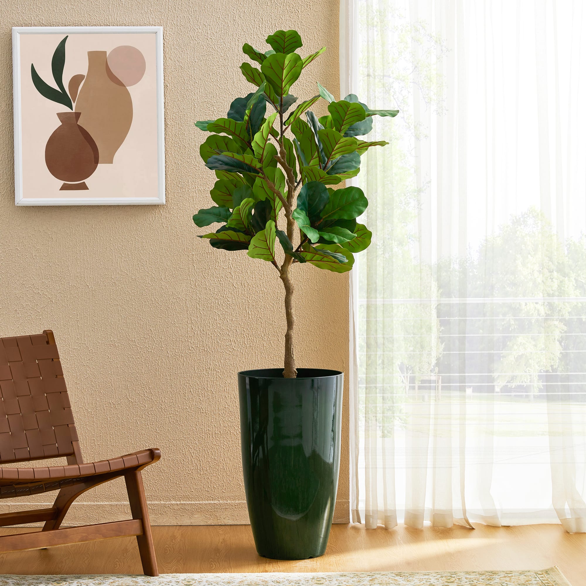 Glitzhome® 23.5" Gradient Green Faux Ceramic Tall Plastic Planters, 2ct.