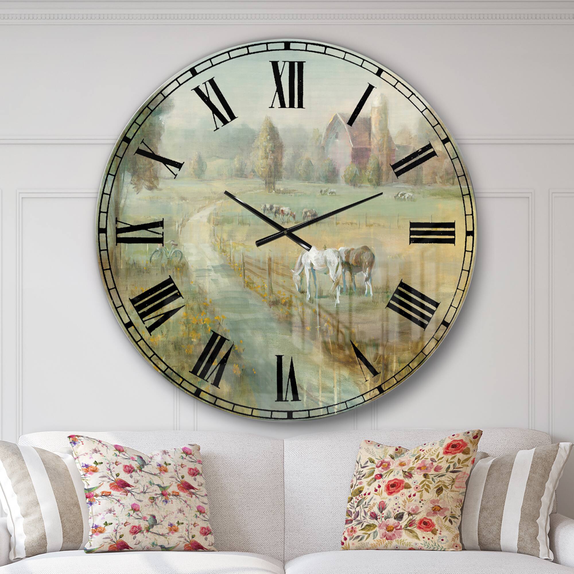 Designart Tranquil Country Field Farmhouse Wall Clock