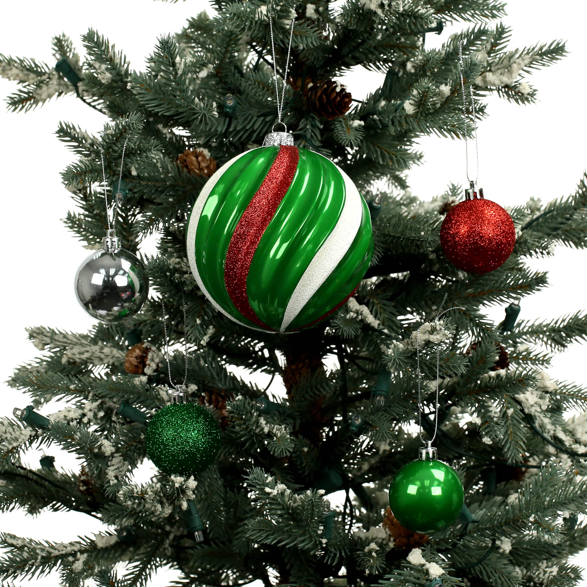 44 Pack 48mm & 120mm Red, White, Green & Silver Shatterproof Ball Ornaments by Ashland®