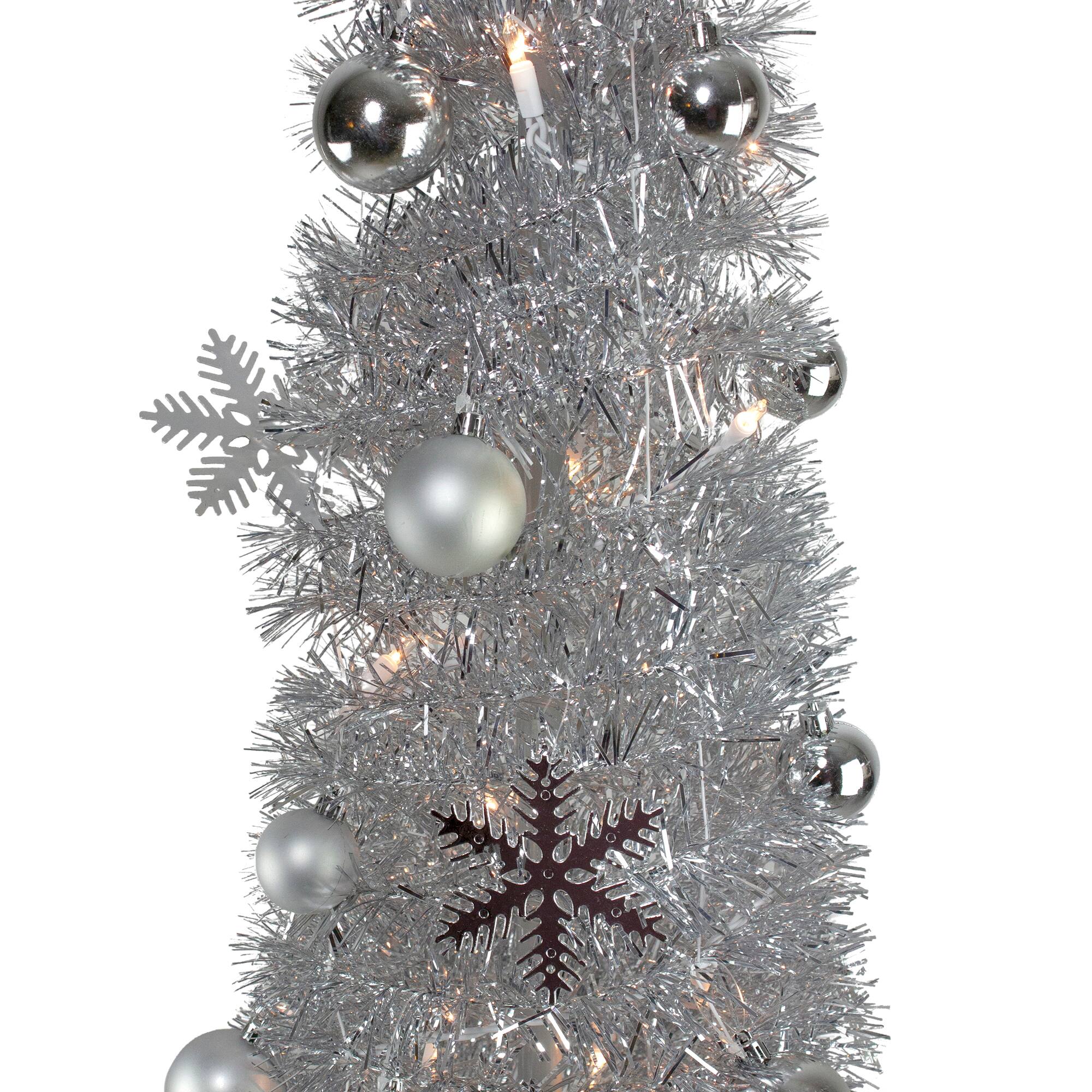 6ft. Pre-Lit Silver Pre-Decorated Pop-Up Artificial Christmas Tree, Clear Lights