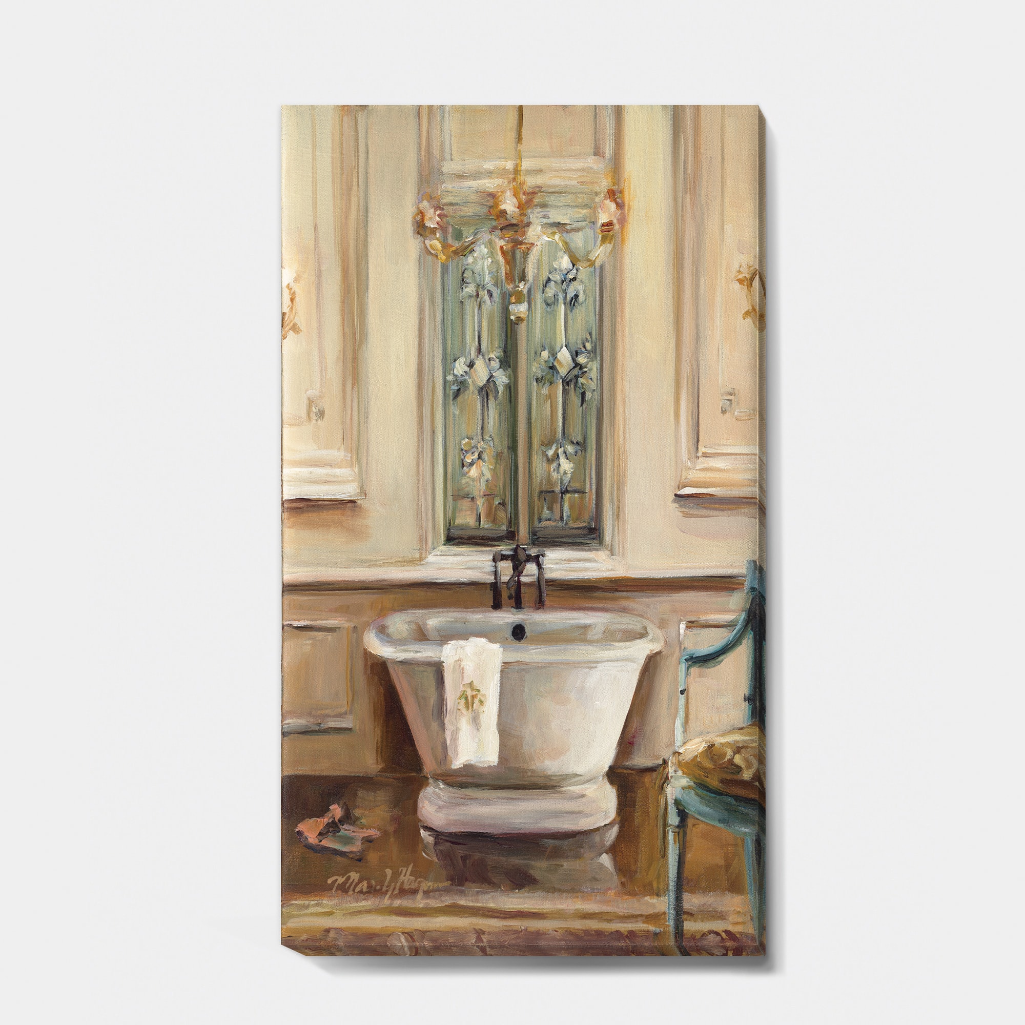 Designart - Vintage Paris Bathtub Painting - Traditional Bathroom Premium Canvas Wall Art