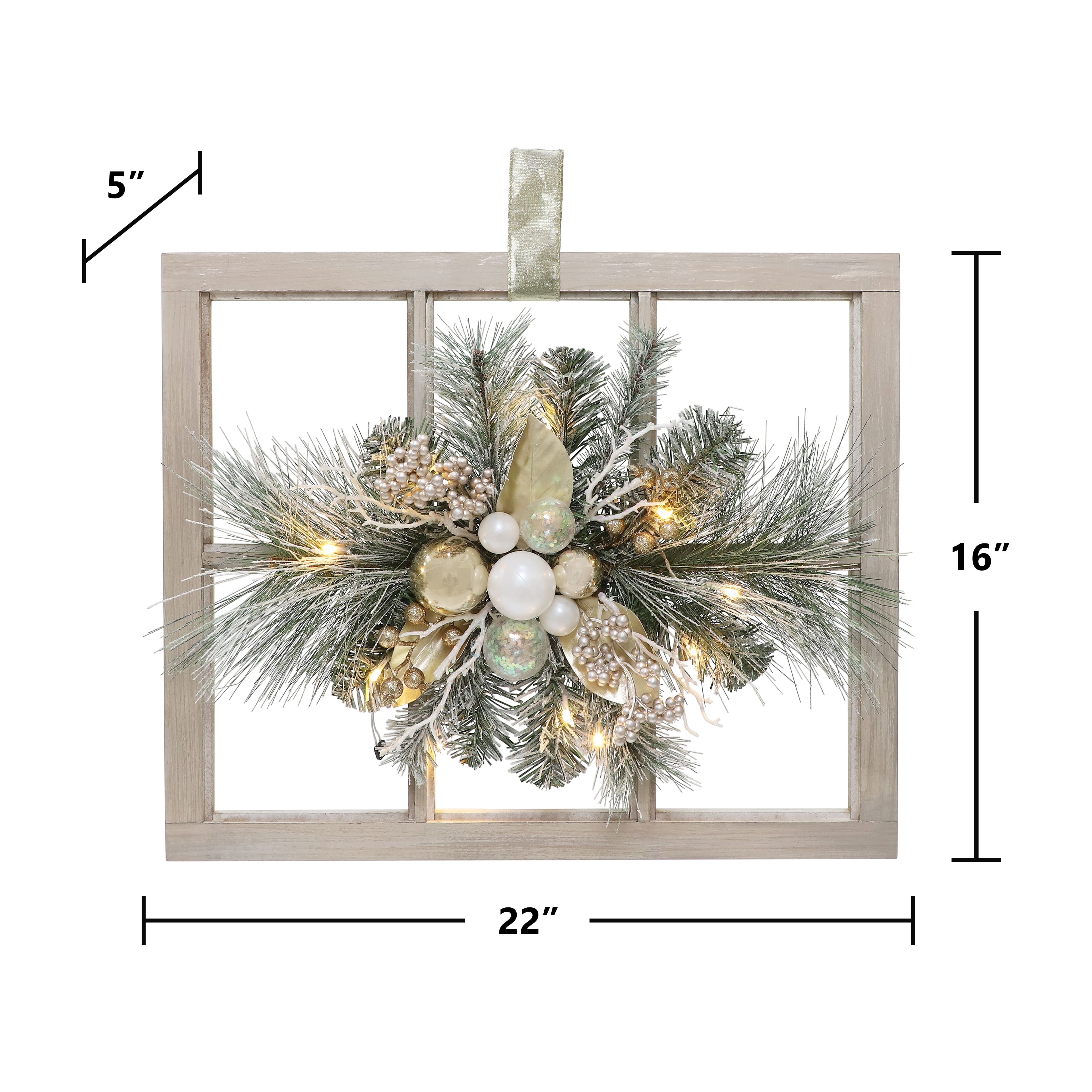 22&#x22; LED Flocked Pine, Berry &#x26; Ornament Wreath Wall D&#xE9;cor by Ashland&#xAE;