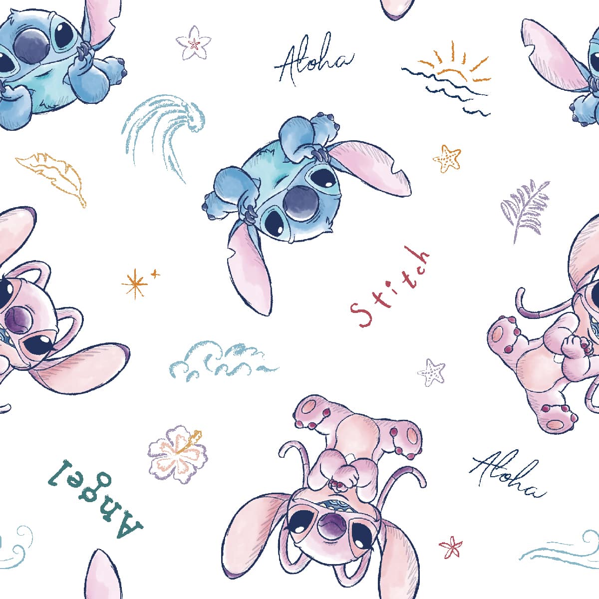 Disney® Stitch & Angel Sketch Cotton Fabric