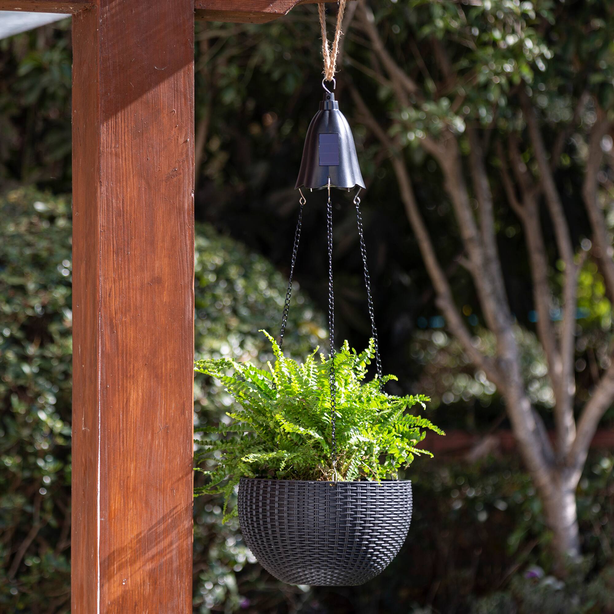 Glitzhome® 30" Solar Lighted Black Plastic Hanging Planter