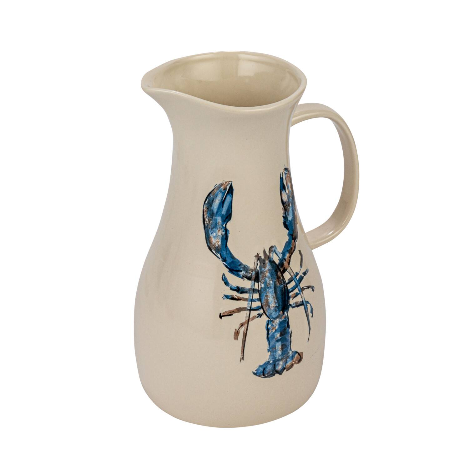 Hello Honey® 2qt. White & Blue Lobster Print Stoneware Pitcher