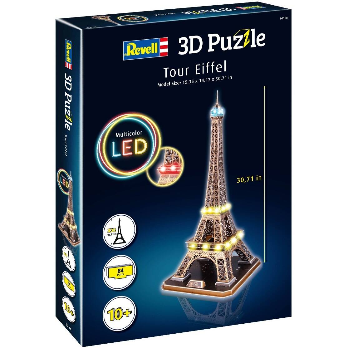 Puzzle 3d 84 pieces - tour eiffel - edition led, puzzle