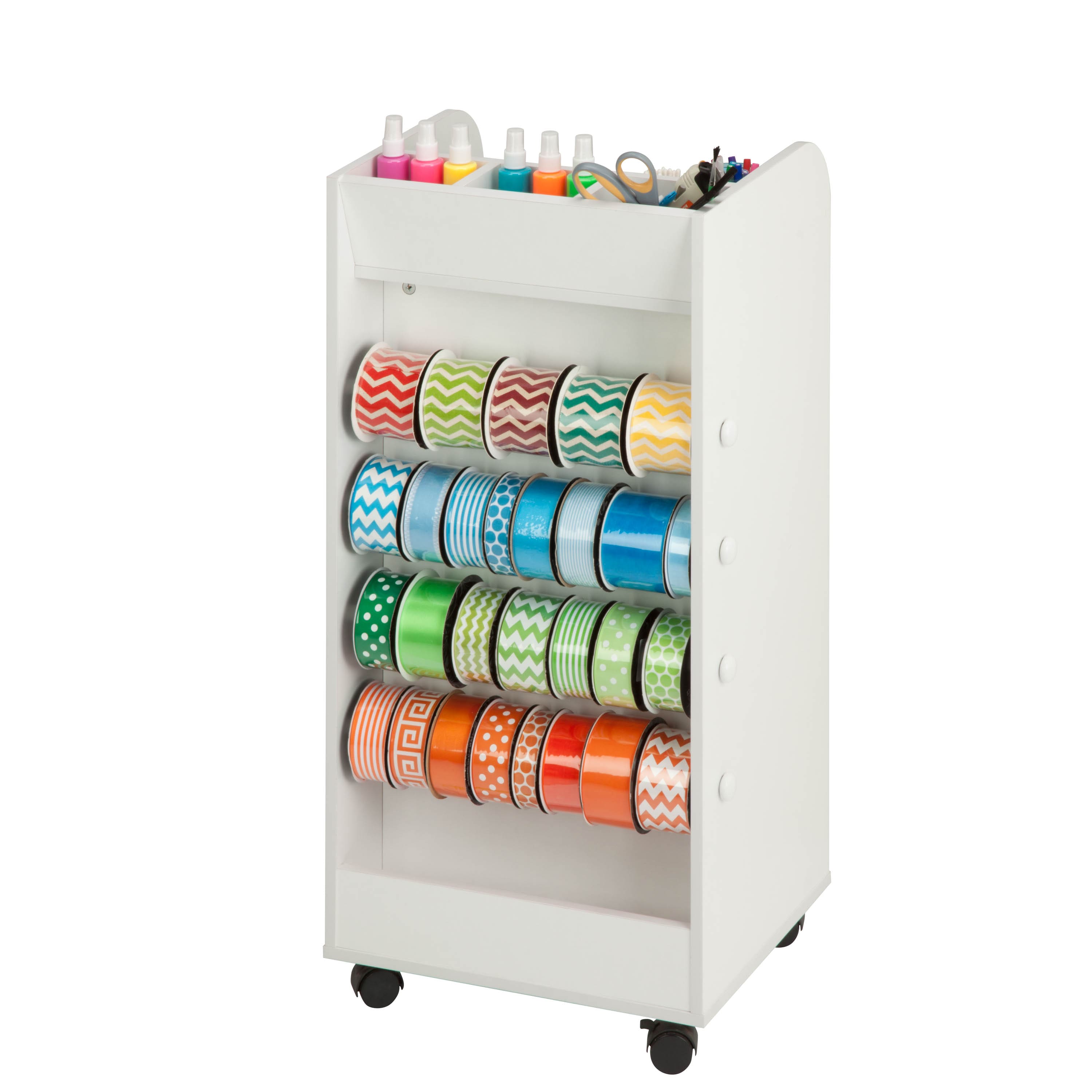 Honey Can Do 3-Drawer White Rolling Craft Cart with Drawers &#x26; Compartments