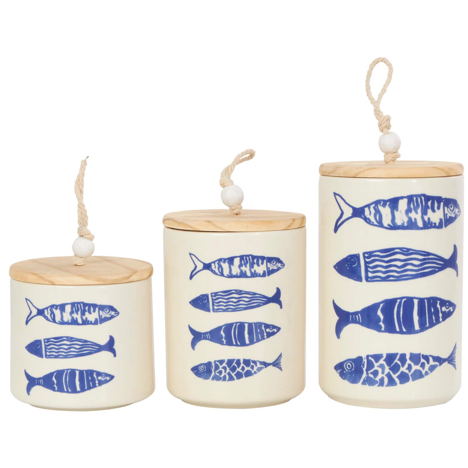 Blue &#x26; White Ceramic Fish Canisters Set