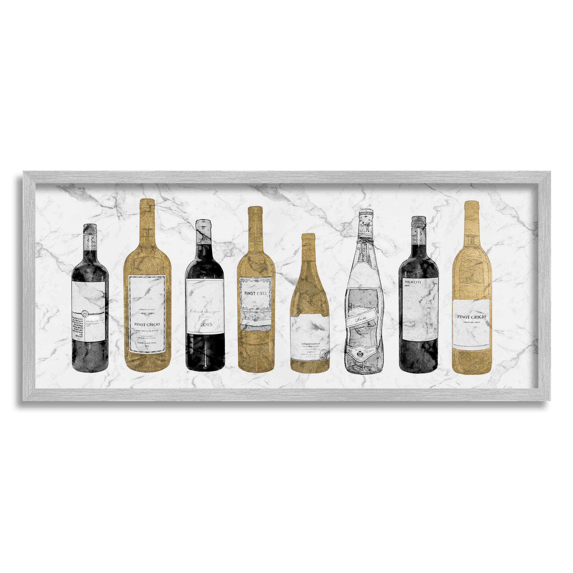 Stupell Industries Traditional Wine Bottle Illustrations Glam Marble Pattern Framed Wall Art