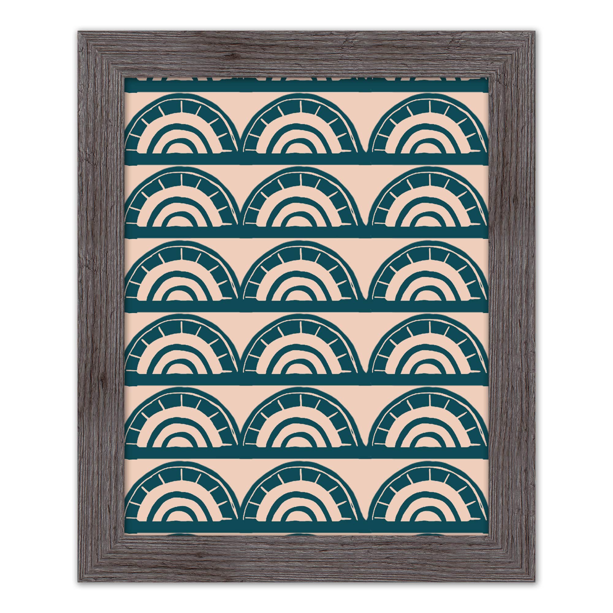 Abstract Teal Arch Pattern 16" x 20" Western Framed Print