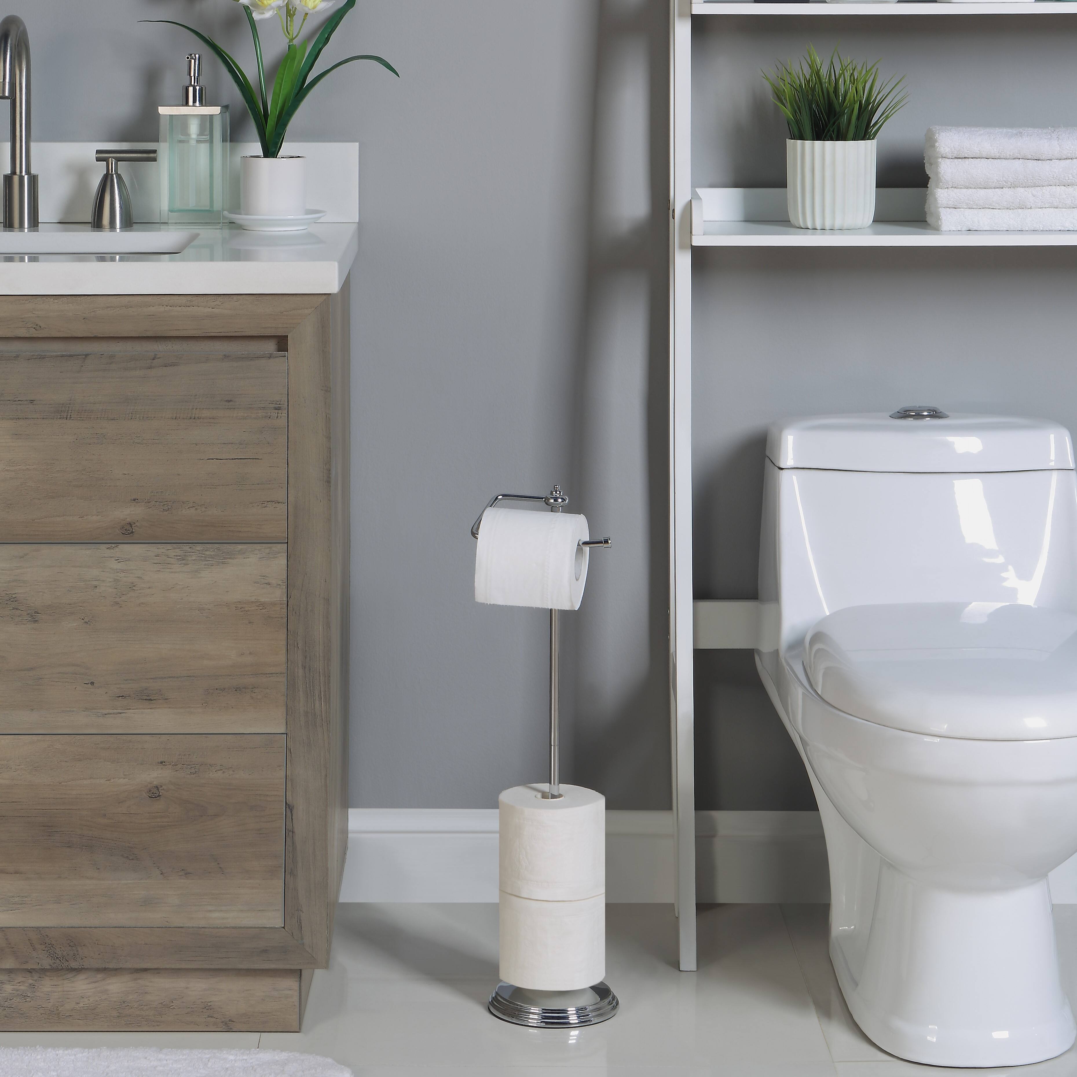 SunnyPoint 24.5&#x22; Chrome Bathroom Free Standing Toilet Tissue Paper Holder with Reserve Function