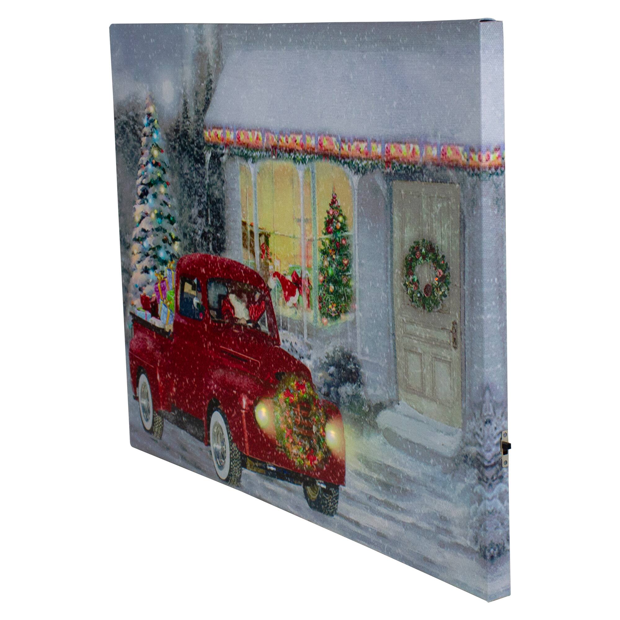 LED Fiber Optic Retro Red Truck Christmas Wall Art