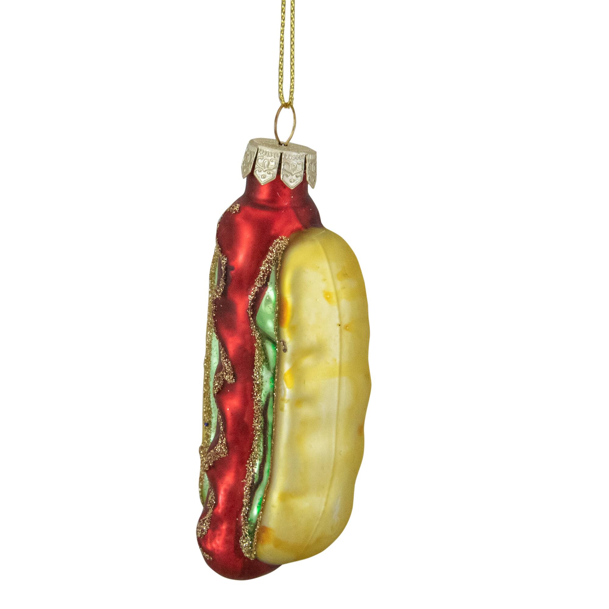 4" Hot Dog in a Bun Glass Ornament